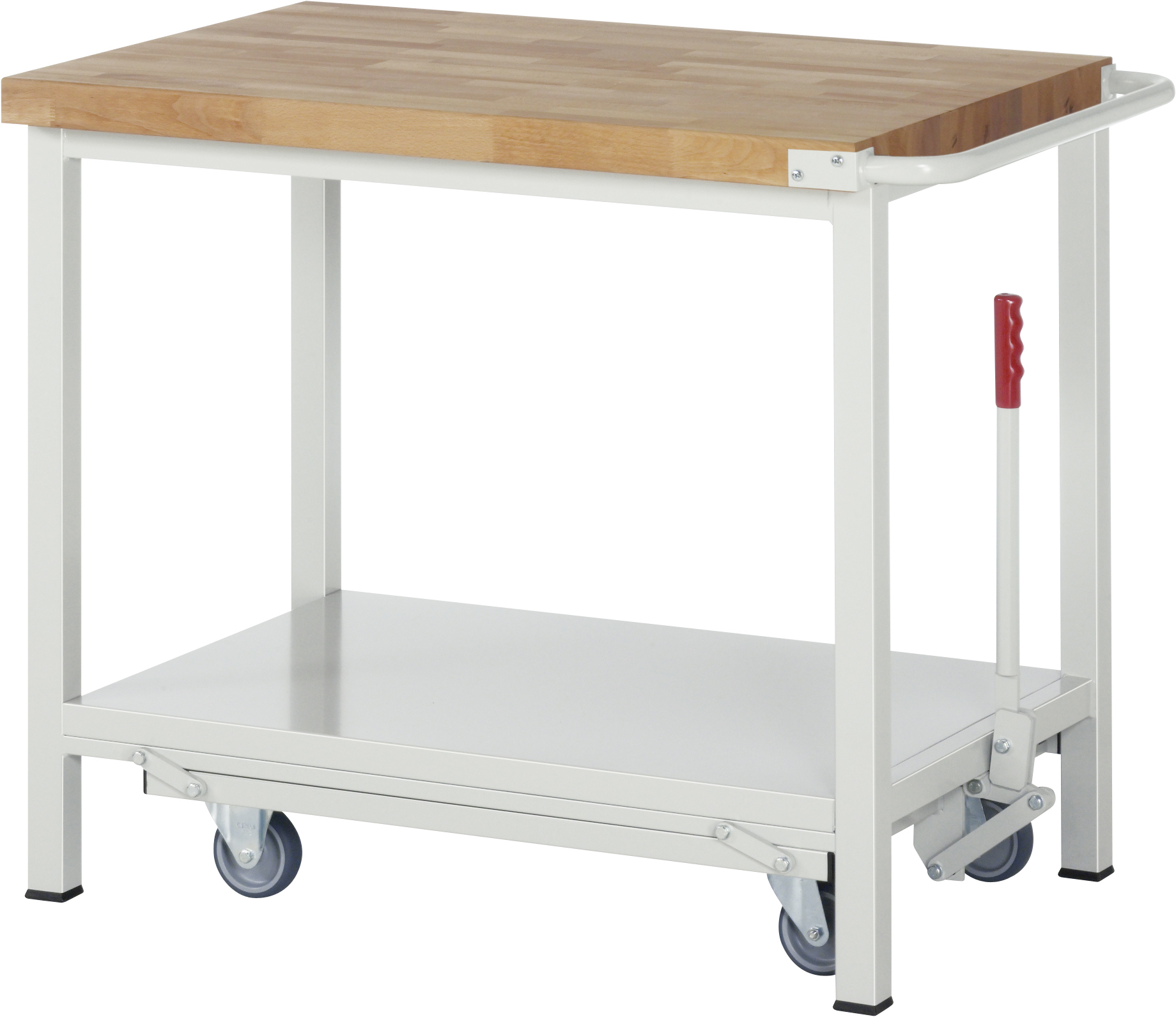 Werkbank mit absenkbarem Fahrgestell Modell 8000, B 1000xT 700xH 880mm, Buche-Massiv-Platte 40mm