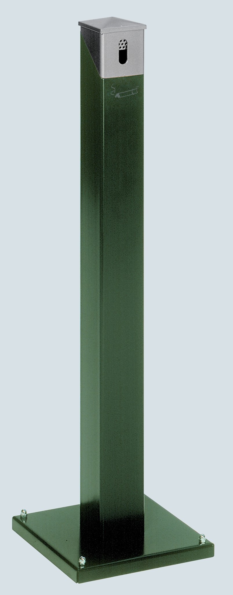 Ascher als Standsäule moosgrün RAL 6005, Kopfteil silber