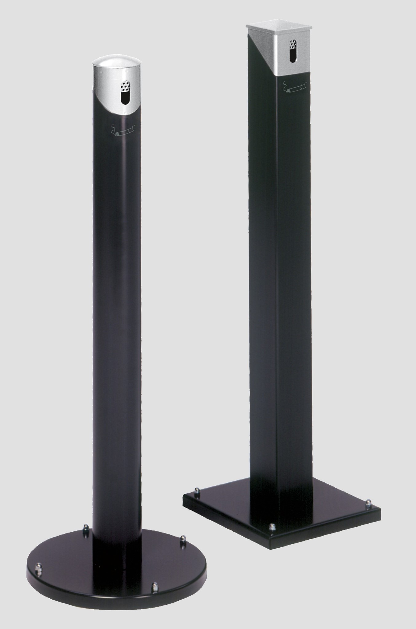 Ascher als Standsäule rund anthrazit RAL 7021, Kopfteil silber