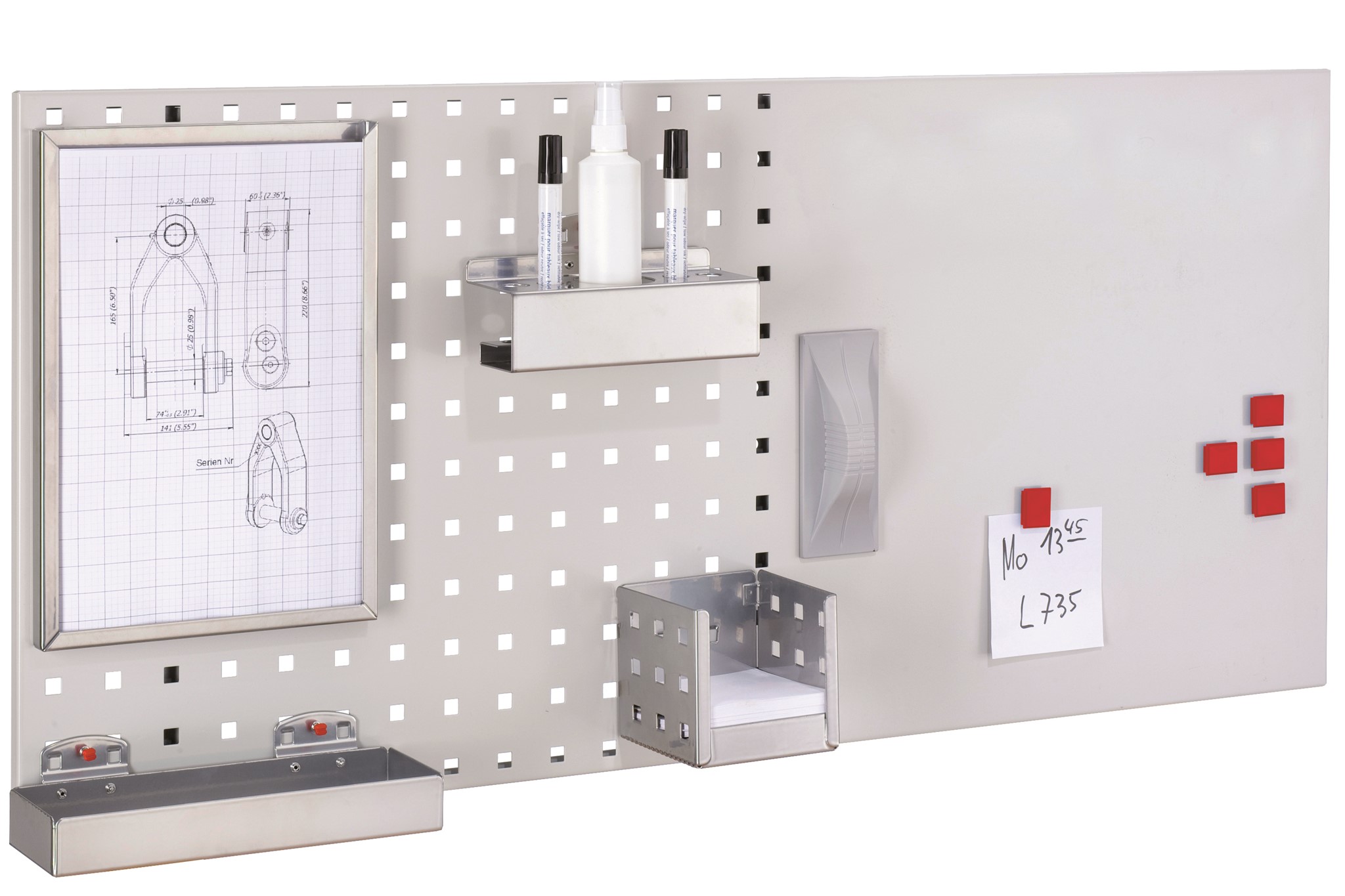Loch-/Magnetwand Sets mit alufarbigem Zubehör