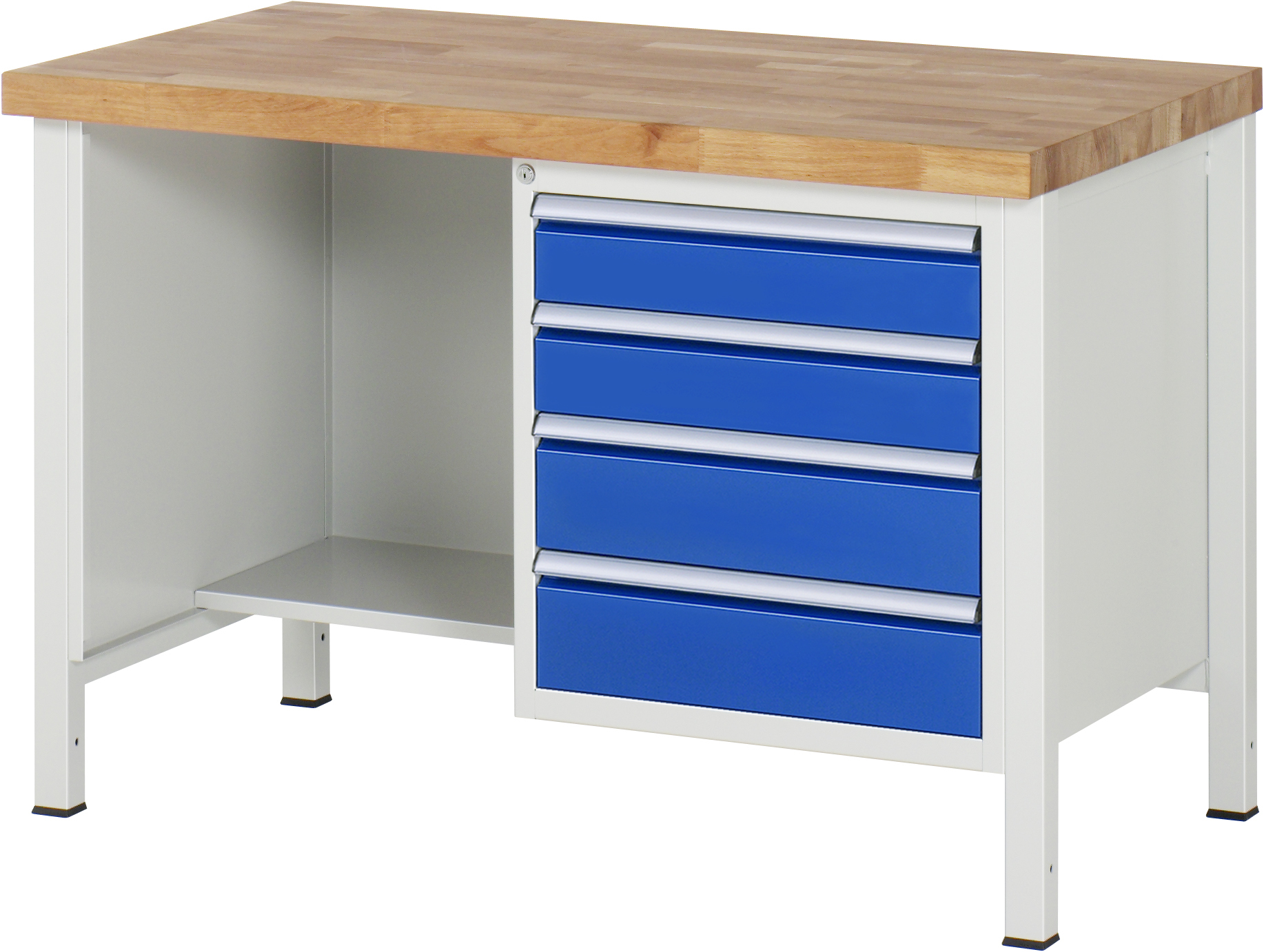 Werkbank Modell 8453, B 1250xT 700xH 840mm, Buche-Massiv-Platte 40mm