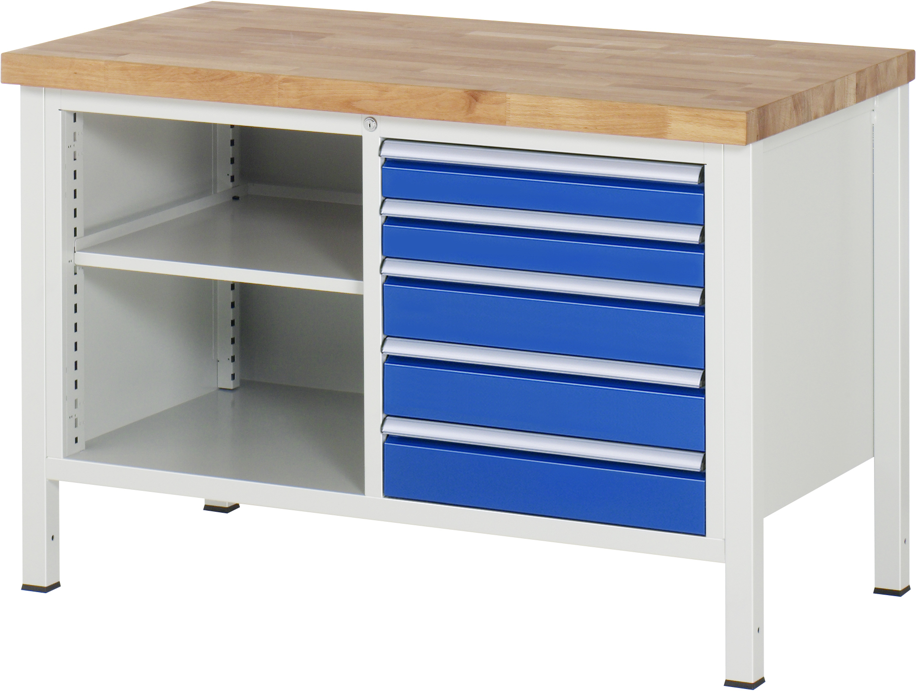 Werkbank Modell 8464, B 1250xT 700xH 840mm, Buche-Massiv-Platte 40mm