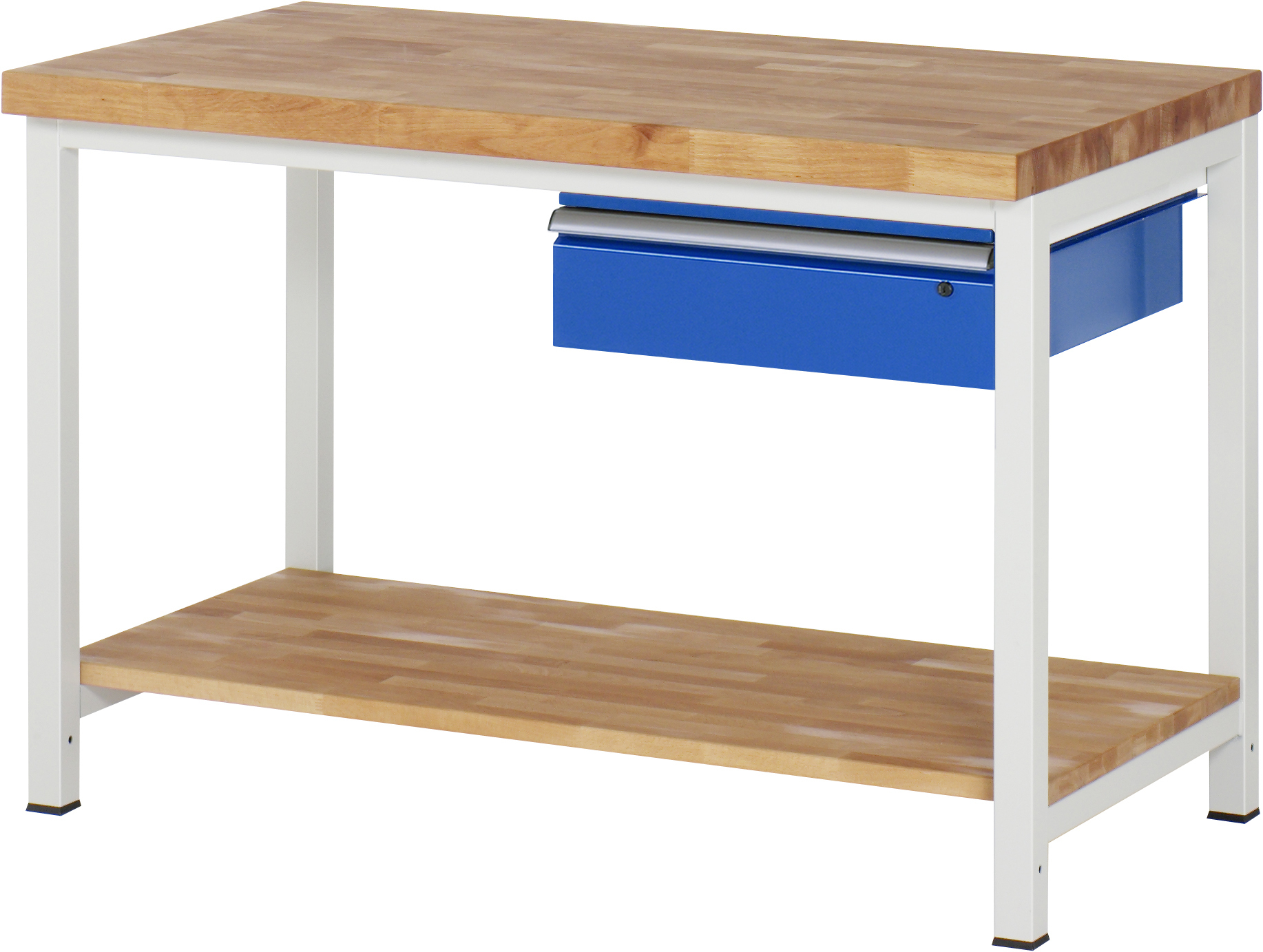 Werkbank verstellbare Höhe, B 1250xT 700xH 840-1040mm, Buche-Massiv-Platte 40mm