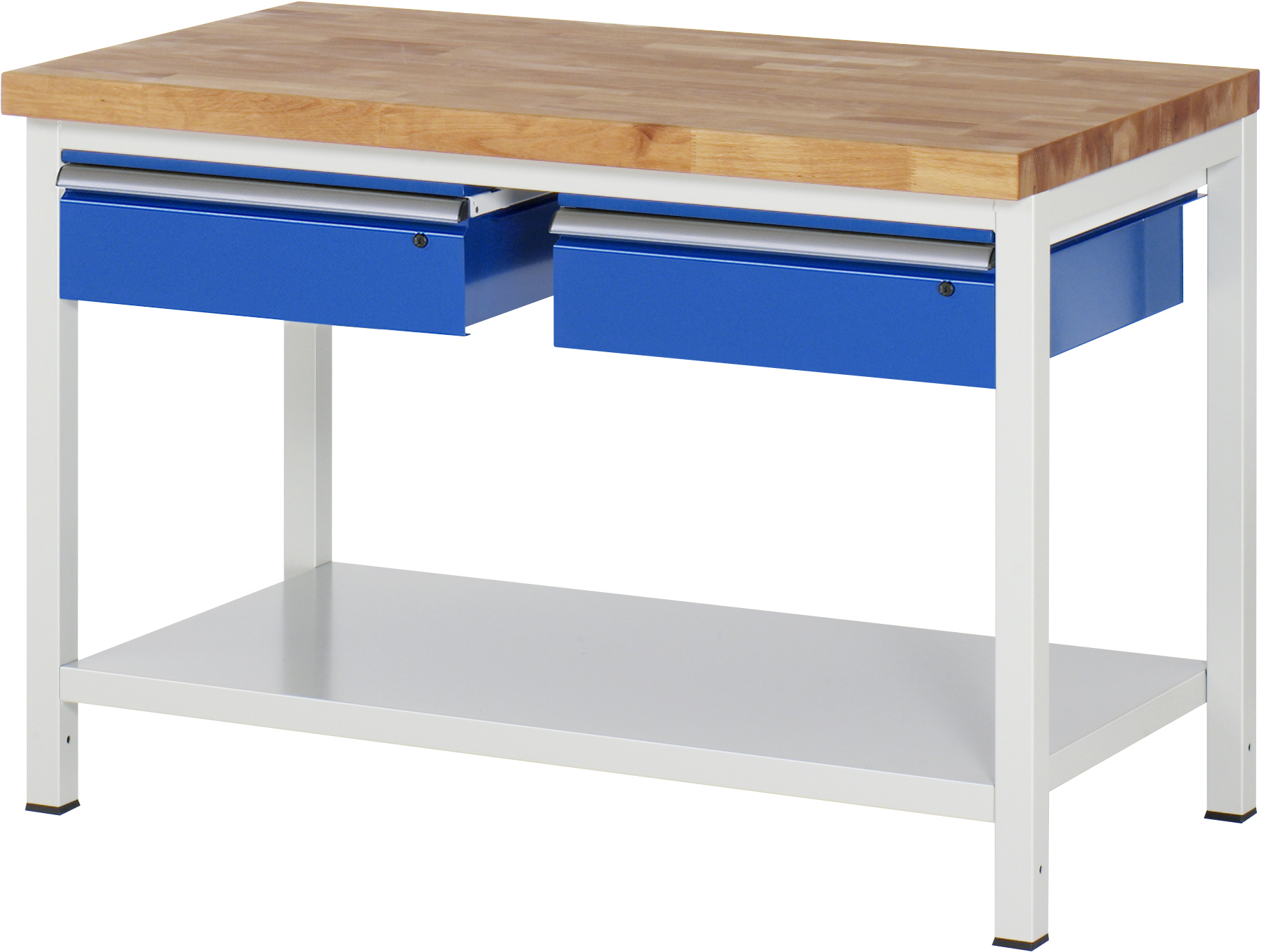 Werkbank verstellbare Höhe, B 1250xT 700xH 840-1040mm, Buche-Massiv-Platte 40mm