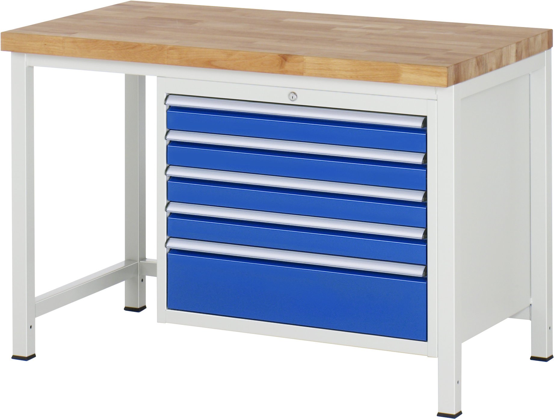 Werkbank Modell 8268, B 1250xT 700xH 840-1040mm, Buche-Massiv-Platte 40mm