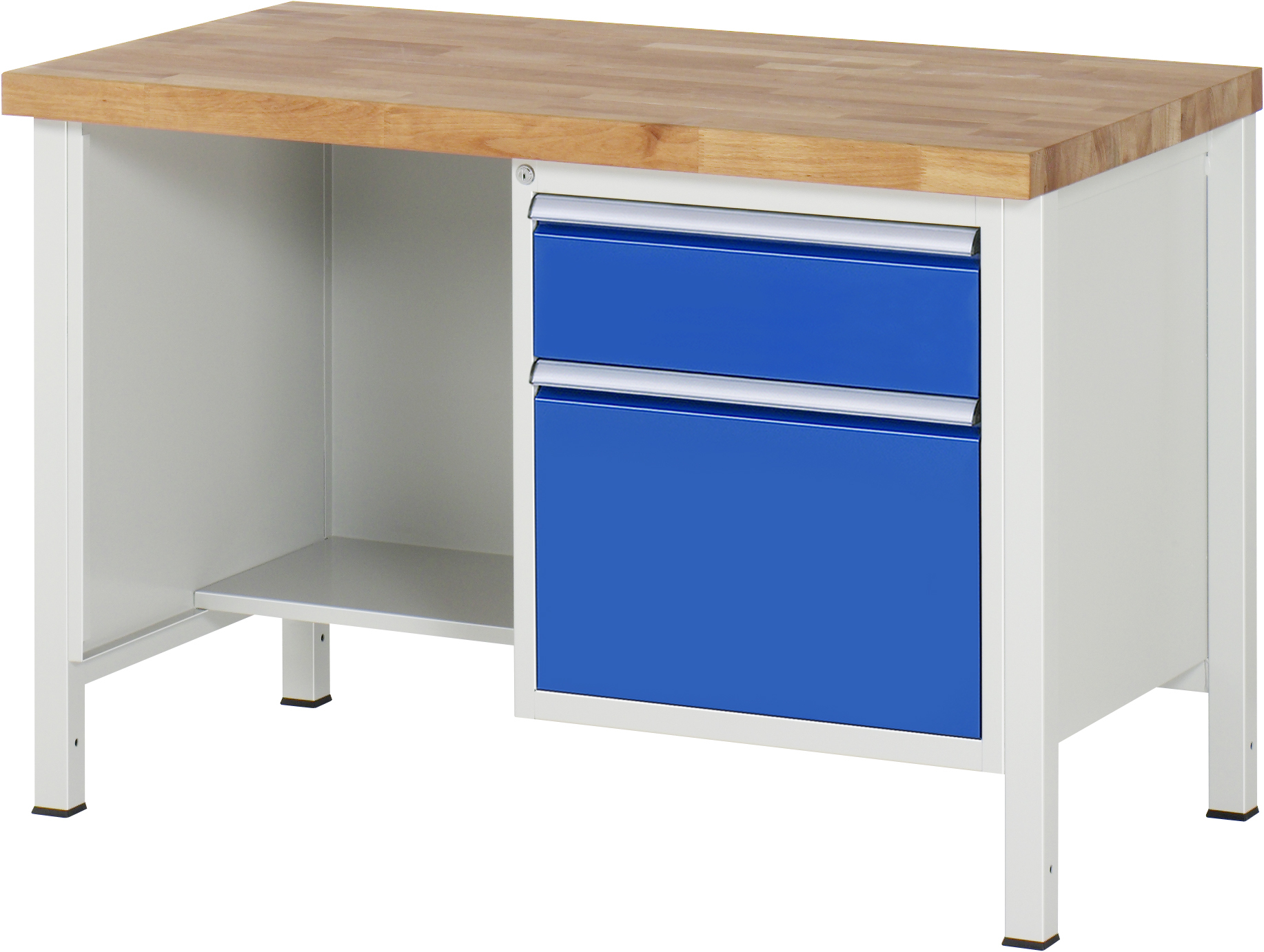 Werkbank Modell 8451, B 1250xT 700xH 840-1040mm, Buche-Massiv-Platte 40mm