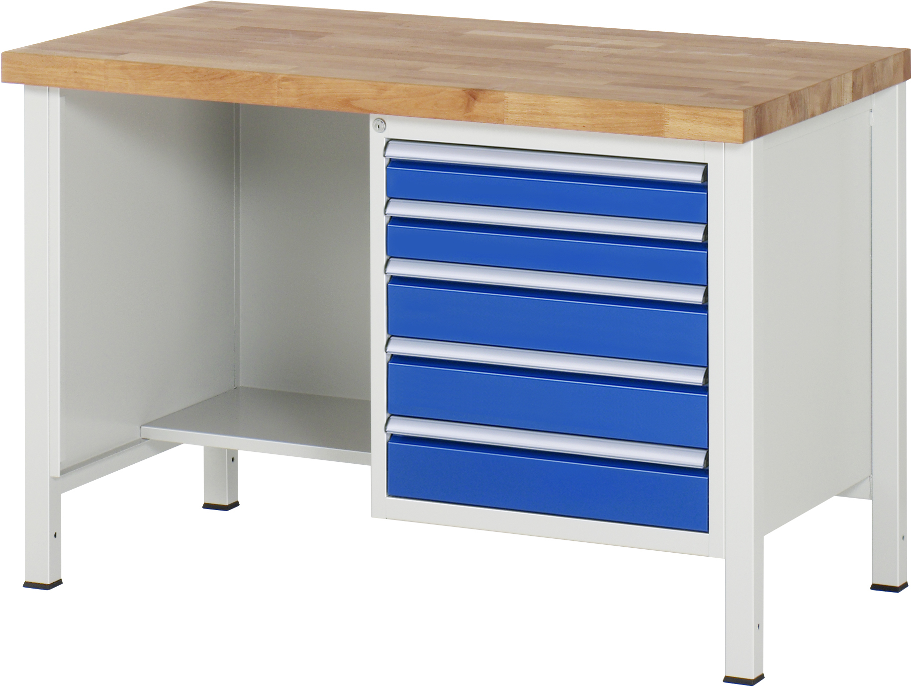 Werkbank Modell 8454, B 1250xT 700xH 840-1040mm, Buche-Massiv-Platte 40mm