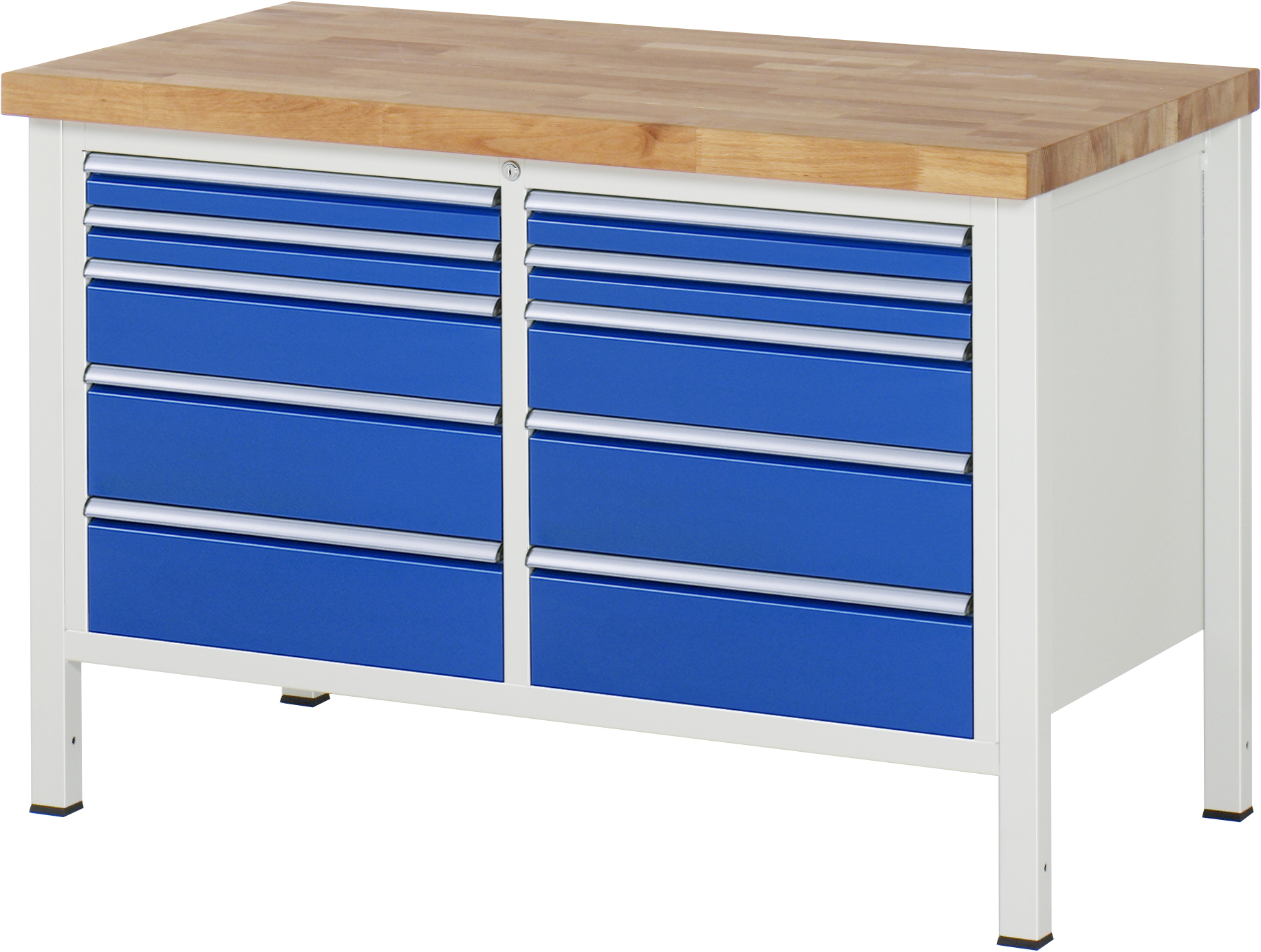 Werkbank Modell 8480, B 1250xT 700xH 840-1040mm, Buche-Massiv-Platte 40mm