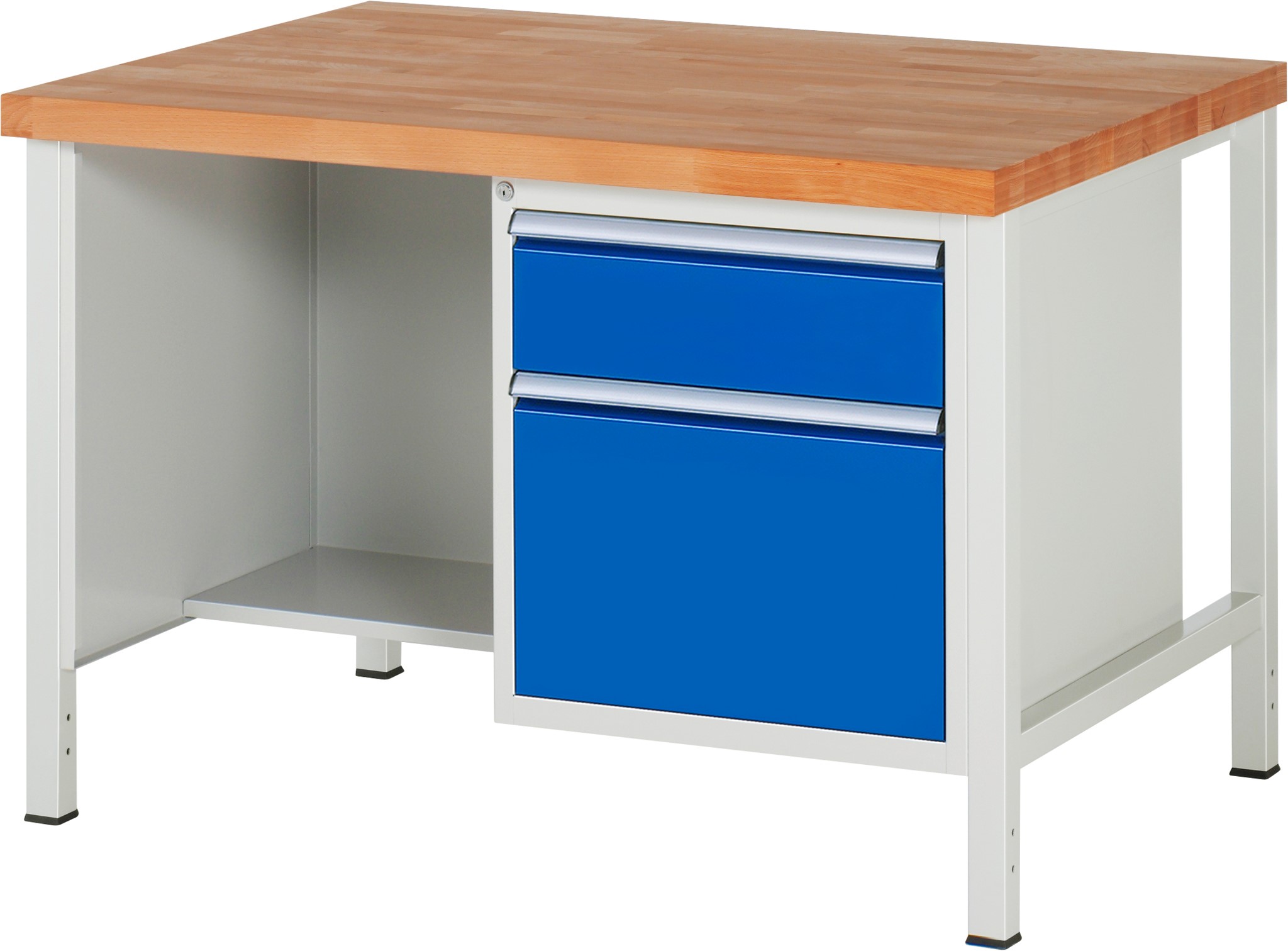 Werkbank Modell 8451, B 1250xT 900xH 840mm, Buche-Massiv-Platte 40mm