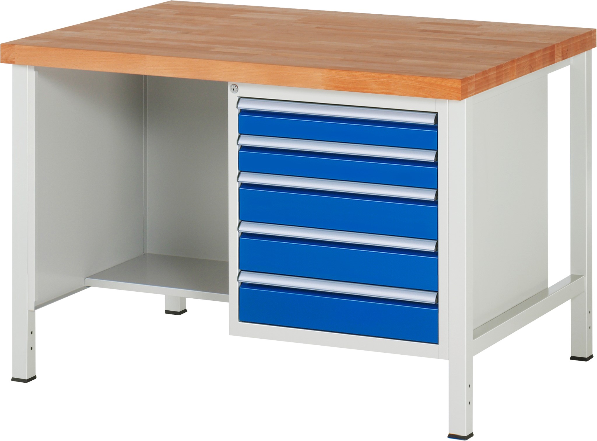 Werkbank Modell 8454, B 1250xT 900xH 840mm, Buche-Massiv-Platte 40mm