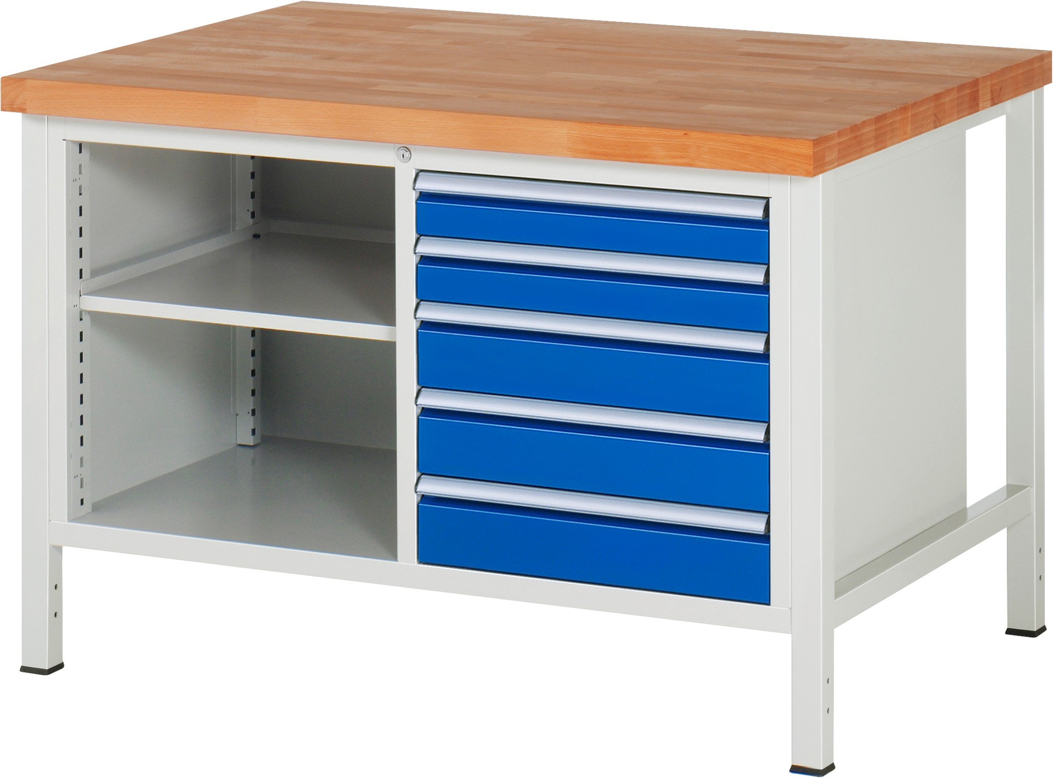 Werkbank Modell 8464, B 1250xT 900xH 840mm, Buche-Massiv-Platte 40mm