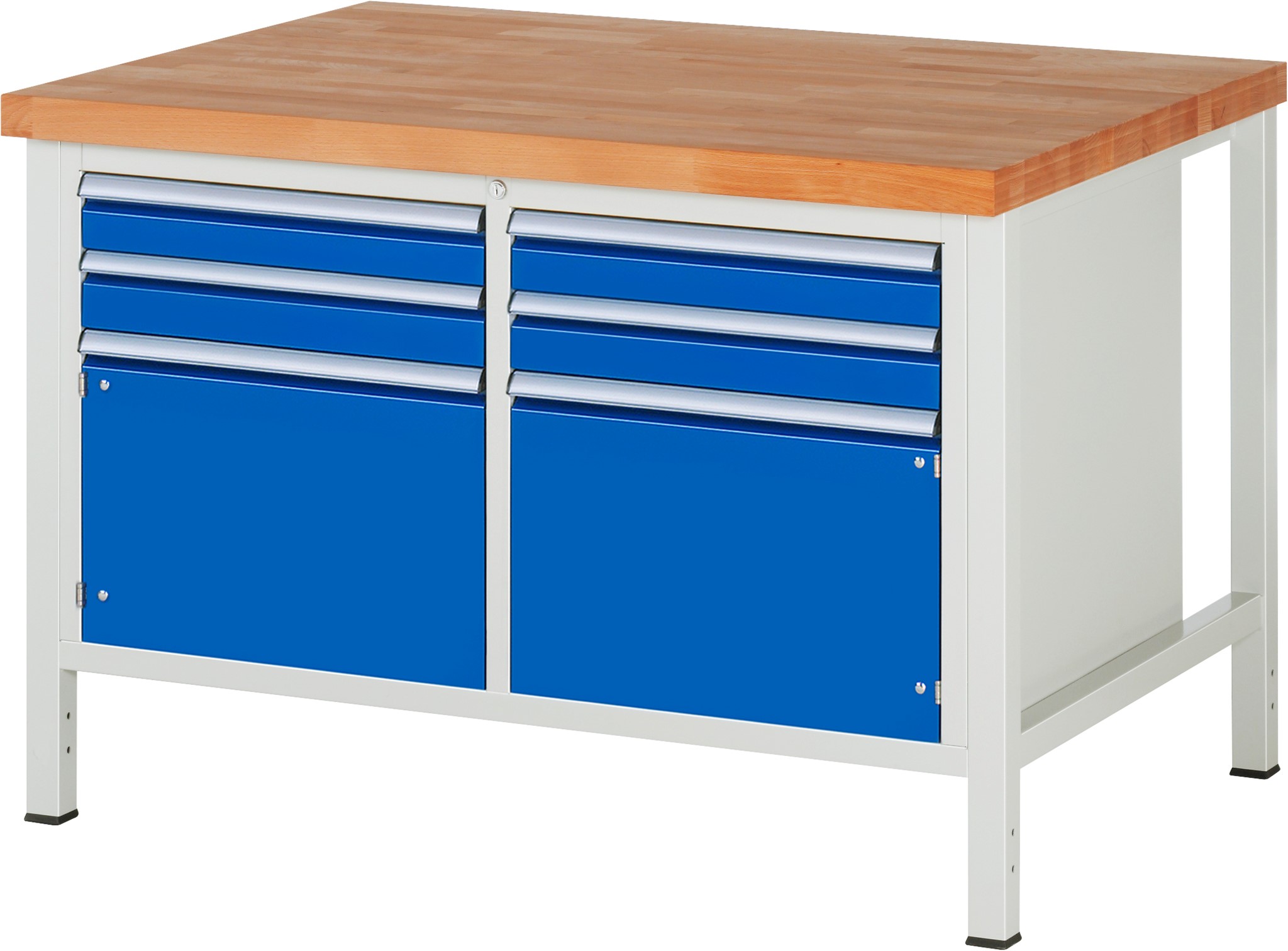 Werkbank Modell 8469, B 1250xT 900xH 840mm, Buche-Massiv-Platte 40mm