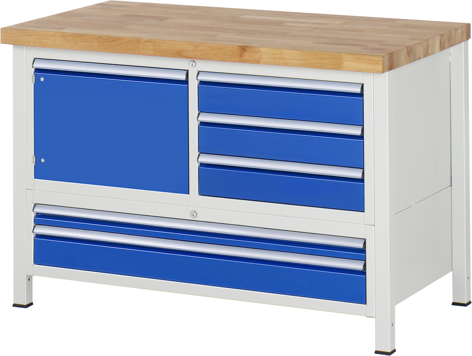 Werkbank Modell 8932, B 1250xT 900xH 840mm, Buche-Massiv-Platte 40mm