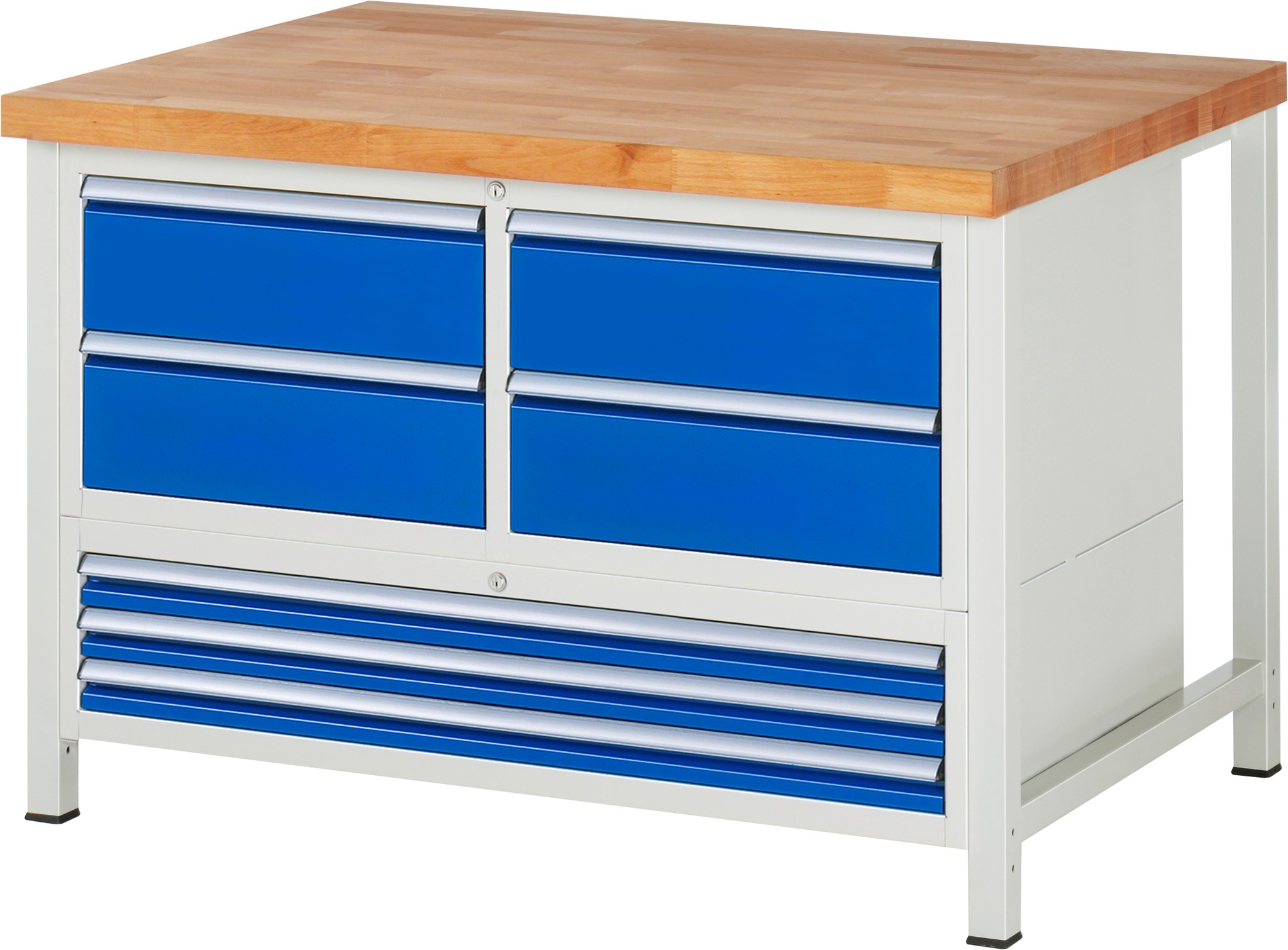 Werkbank Modell 8934, B 1250xT 900xH 840mm, Buche-Massiv-Platte 40mm