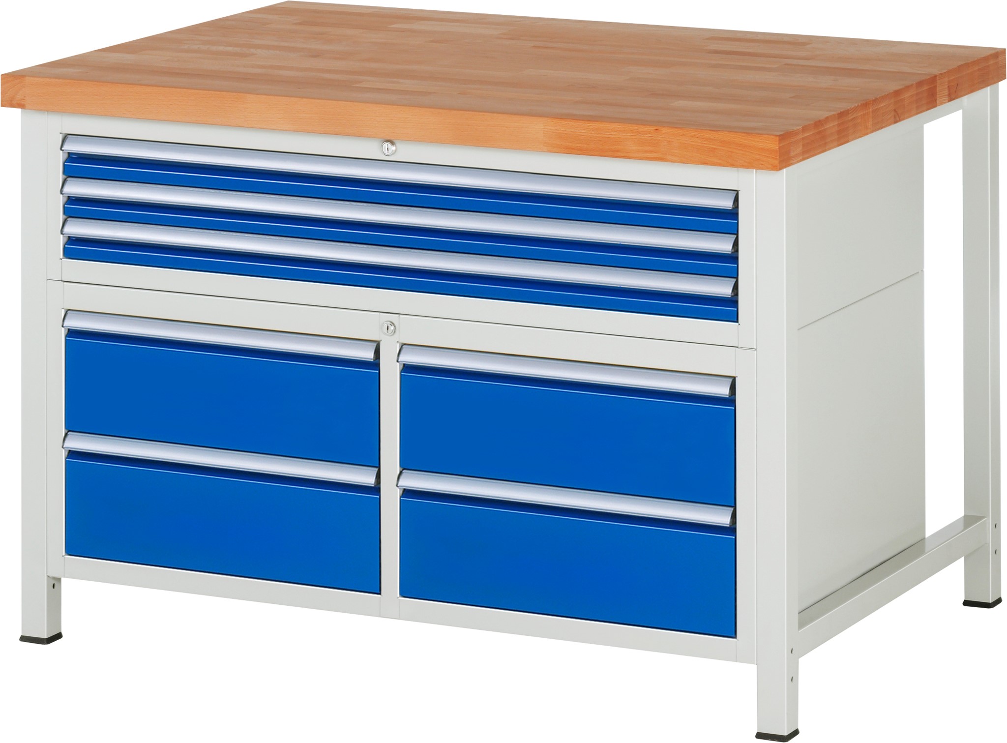 Werkbank Modell 8924, B 1250xT 900xH 840mm, Buche-Massiv-Platte 40mm