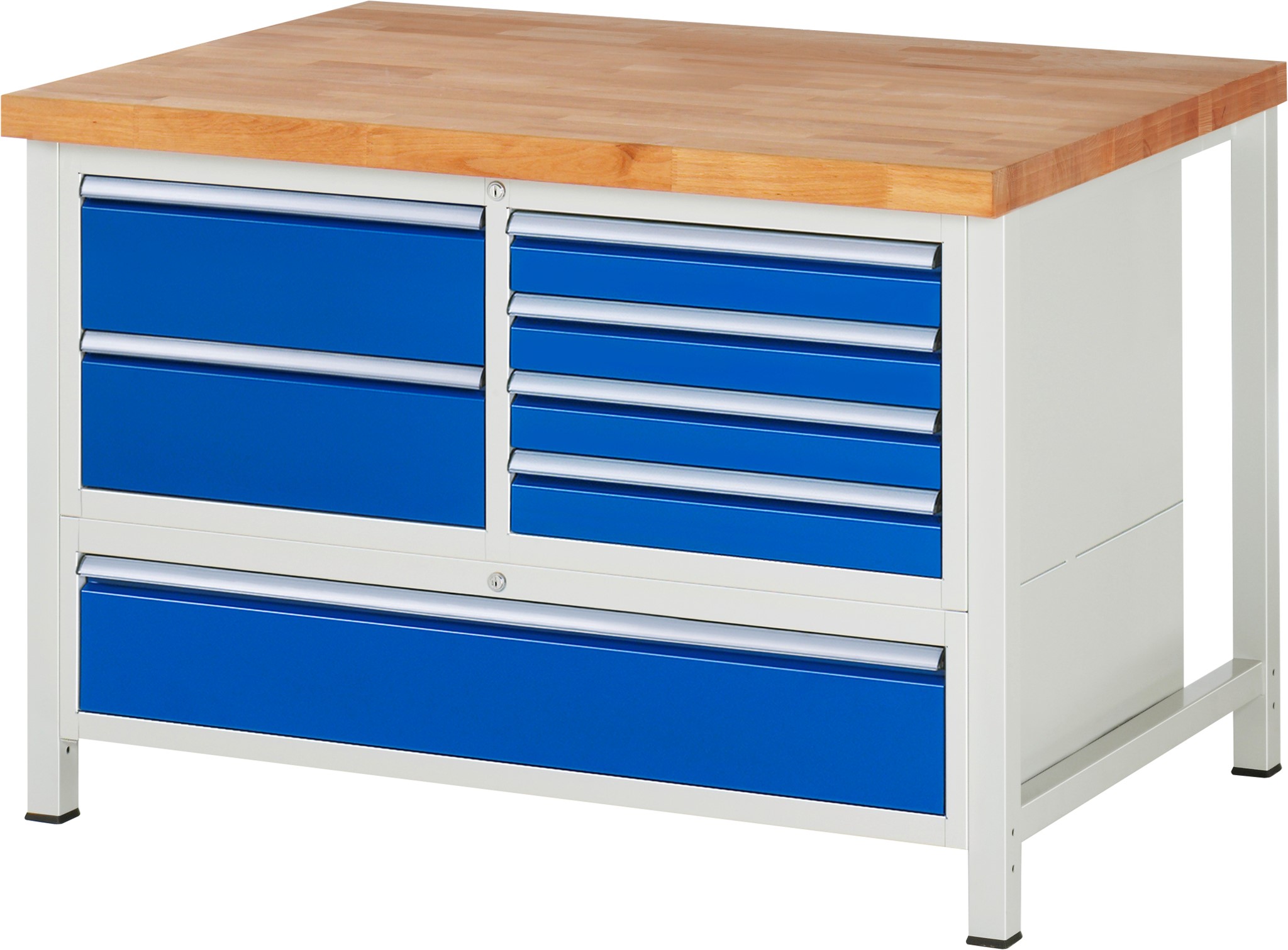 Werkbank Modell 8931, B 1250xT 900xH 840mm, Buche-Massiv-Platte 40mm