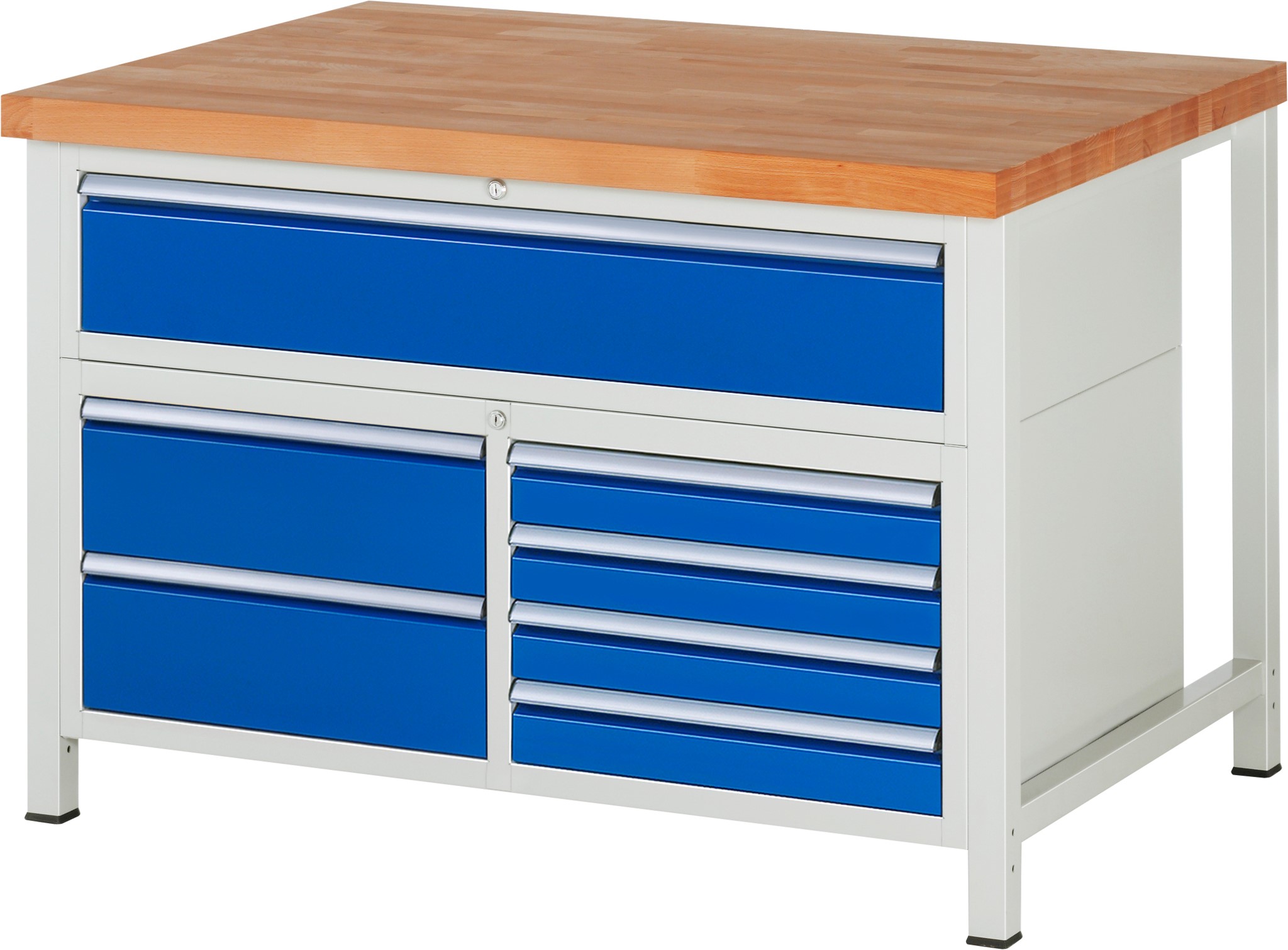 Werkbank Modell 8921, B 1250xT 900xH 840mm, Buche-Massiv-Platte 40mm