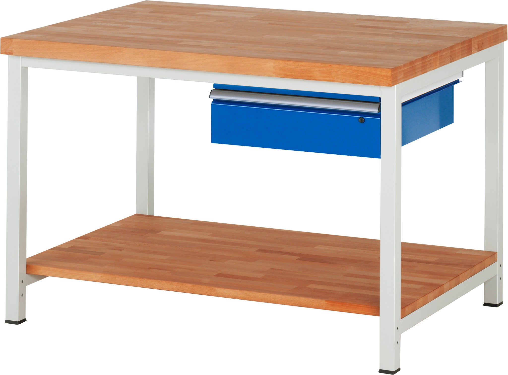 Werkbank verstellbare Höhe, B 1250xT 900xH 840-1040mm, Buche-Massiv-Platte 40mm