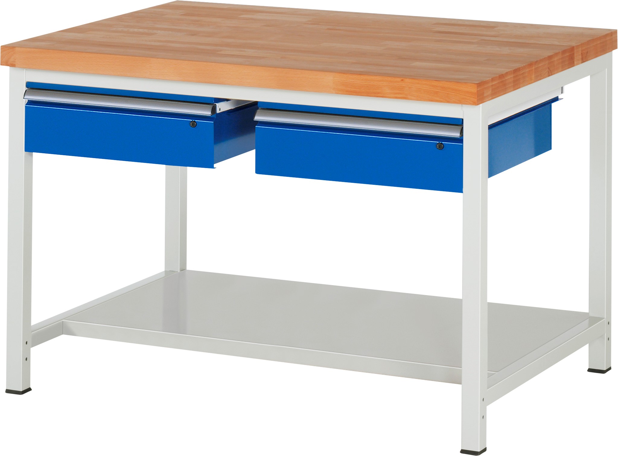 Werkbank verstellbare Höhe, B 1250xT 900xH 840-1040mm, Buche-Massiv-Platte 40mm