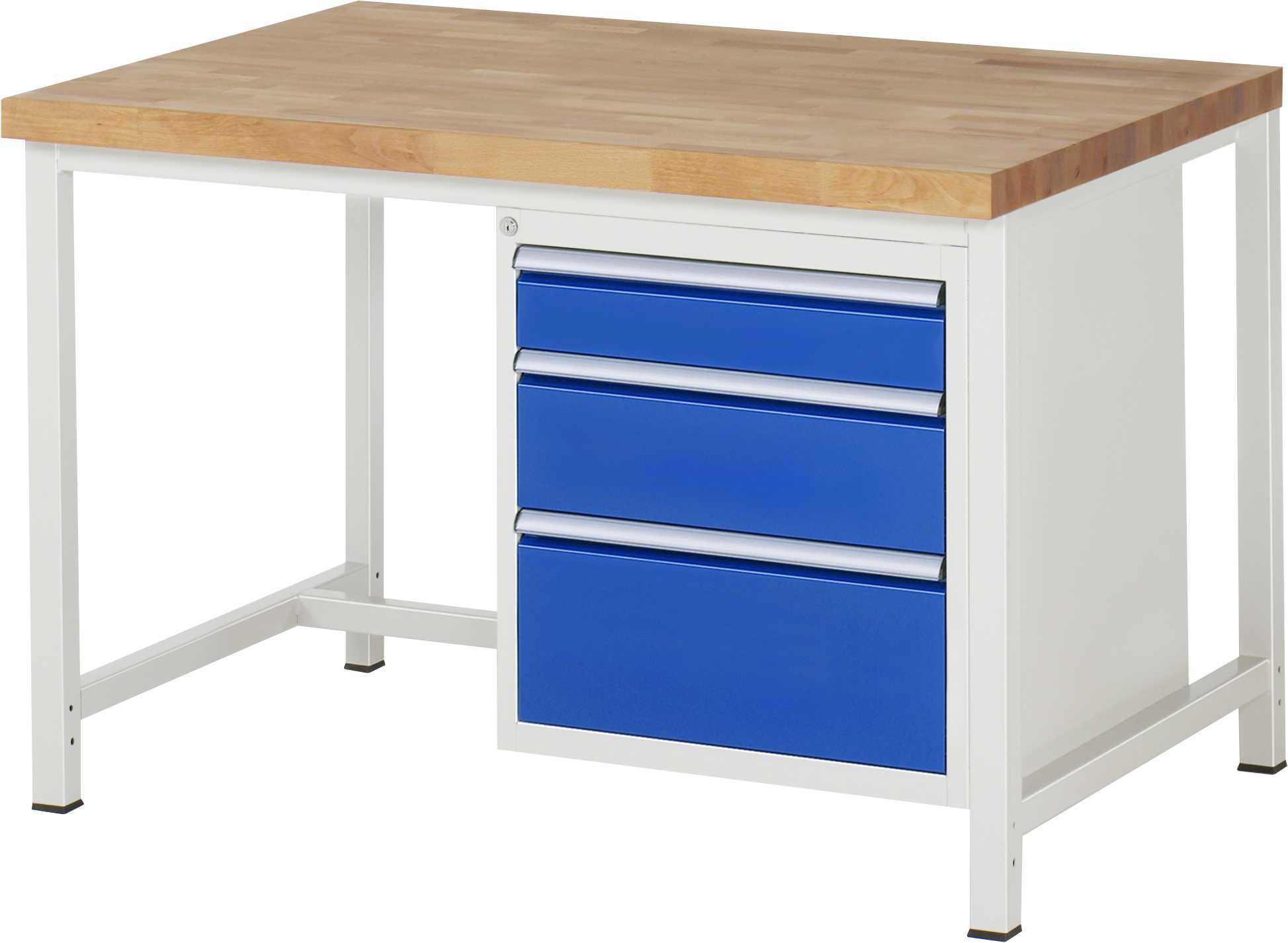 Werkbank Modell 8159, B 1250xT 900xH 840-1040mm, Buche-Massiv-Platte 40mm