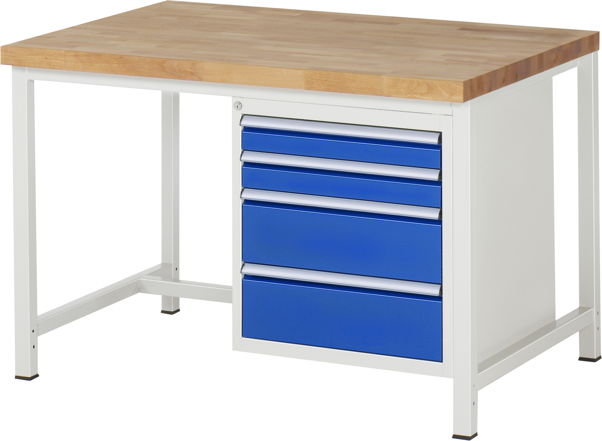 Werkbank Modell 8161, B 1250xT 900xH 840-1040mm, Buche-Massiv-Platte 40mm