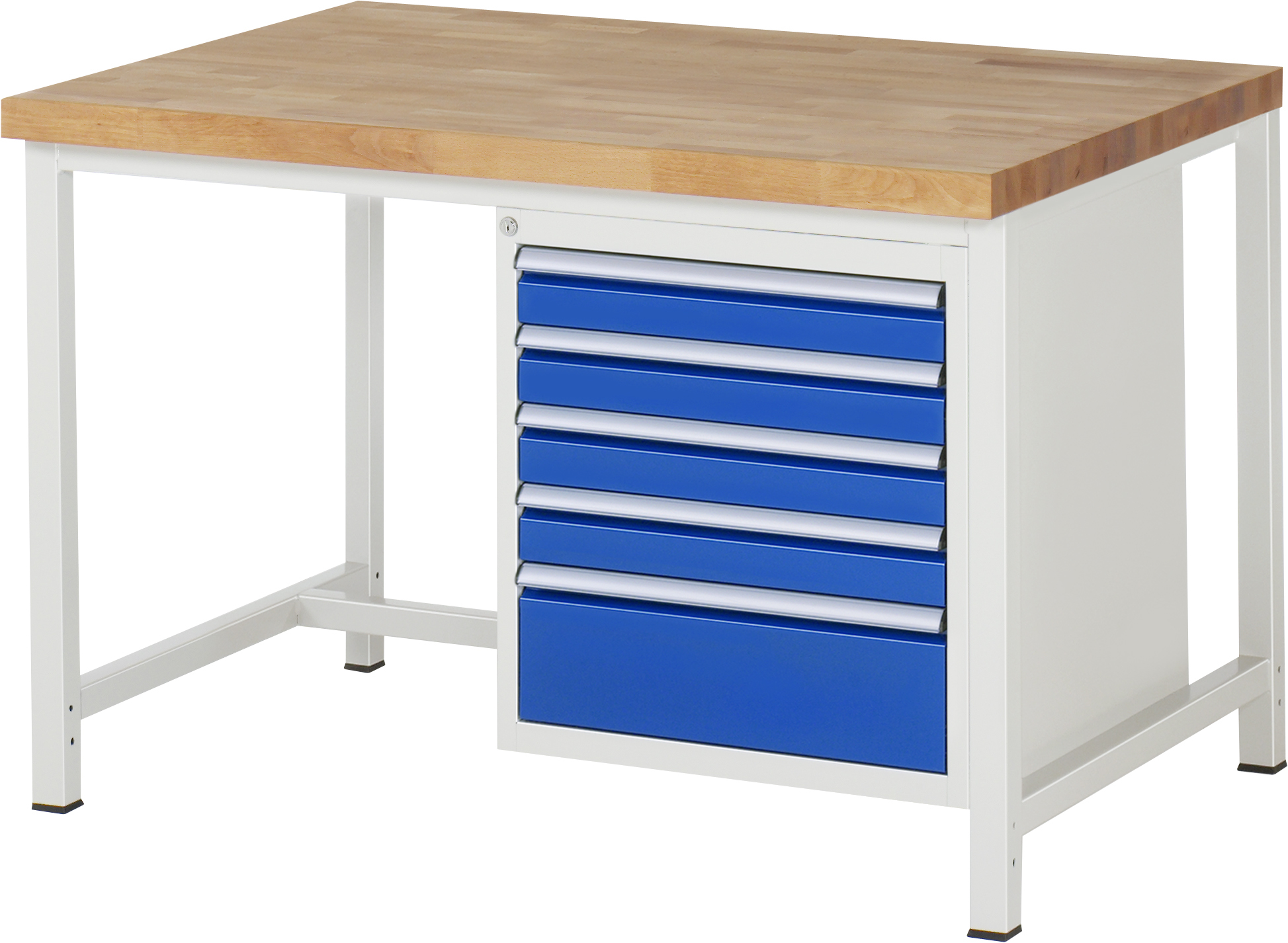 Werkbank Modell 8168, B 1250xT 900xH 840-1040mm, Buche-Massiv-Platte 40mm