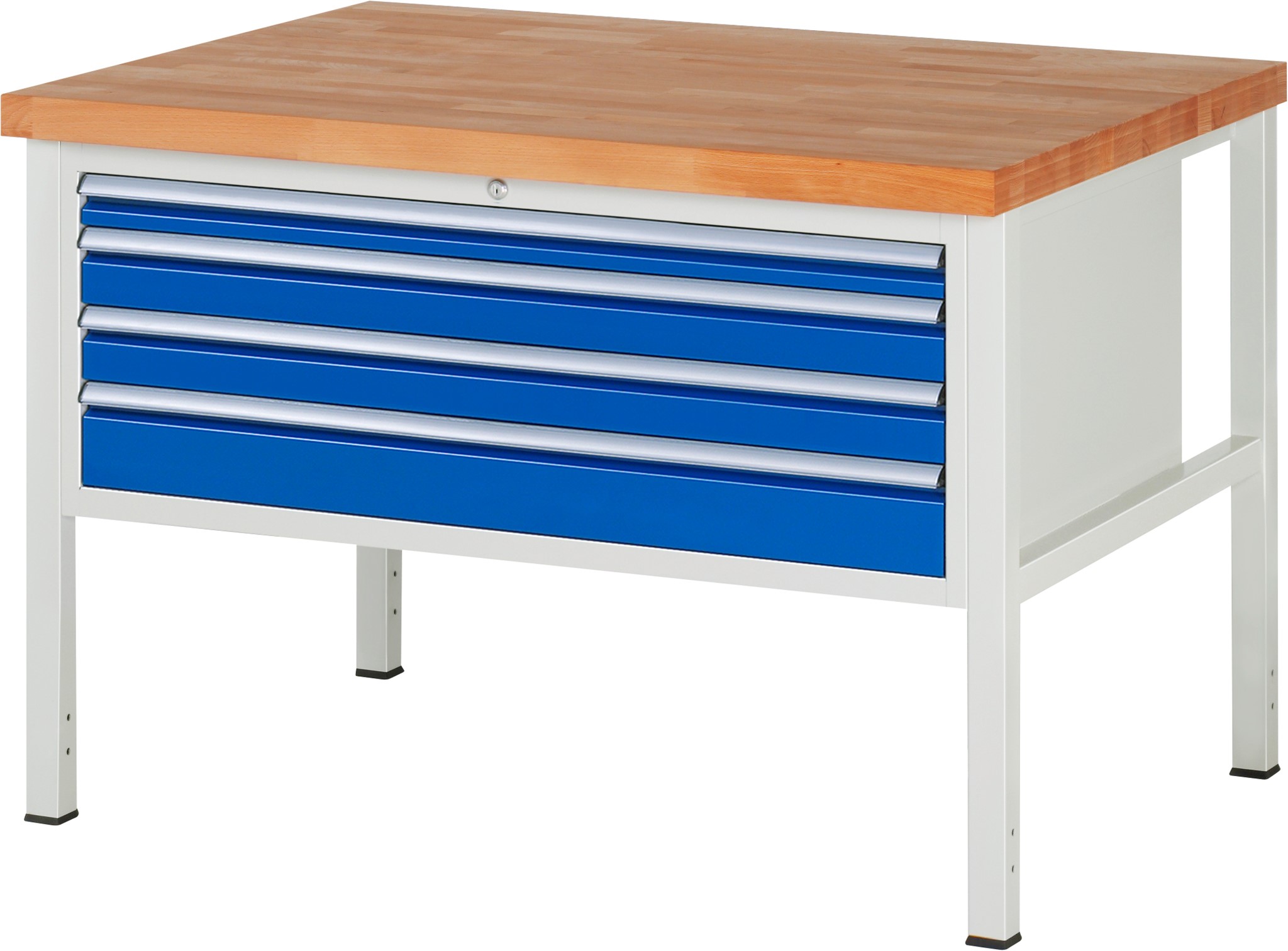 Werkbank Modell 8332, B 1250xT 900xH 840-1040mm, Buche-Massiv-Platte 40mm