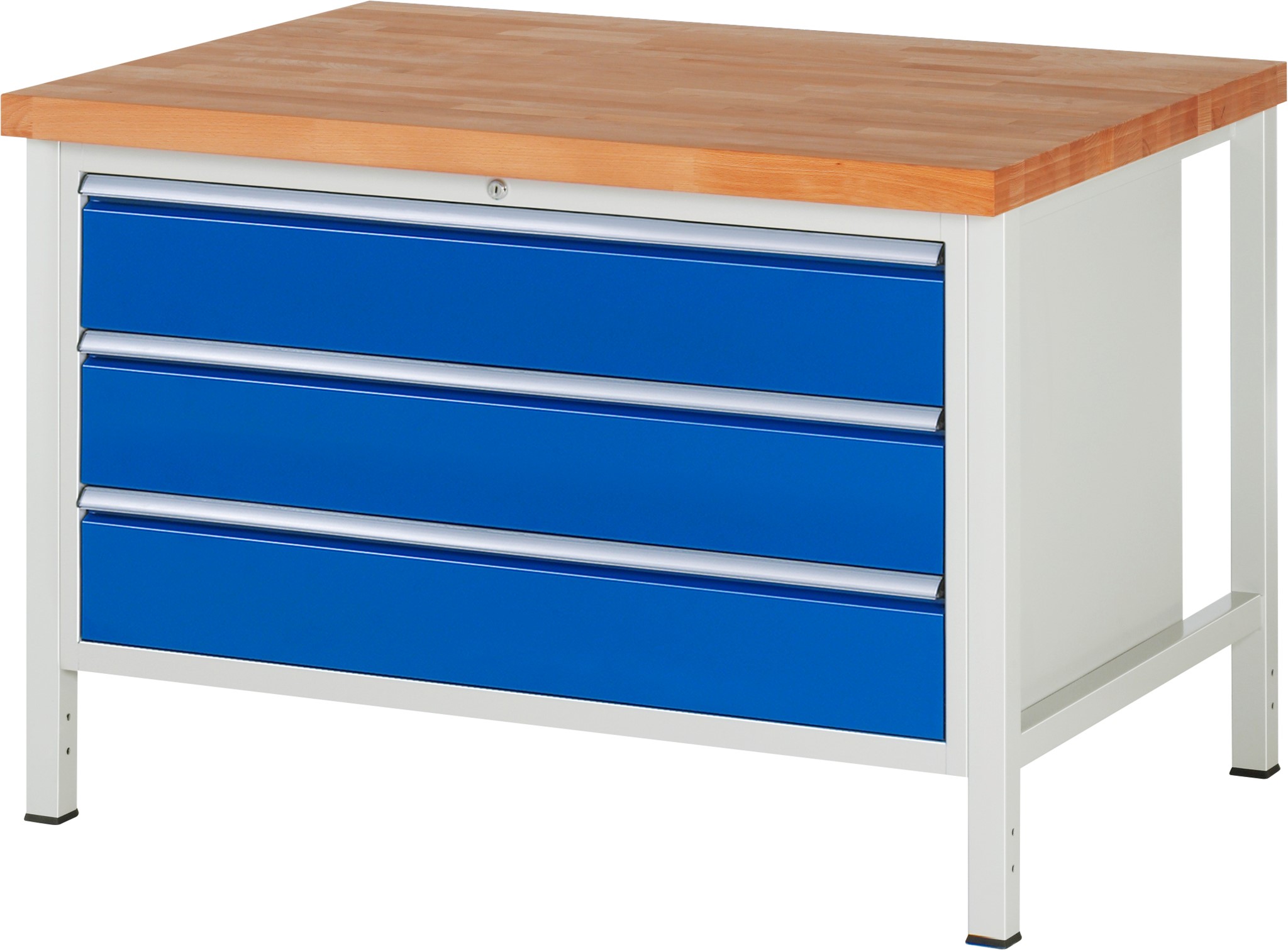 Werkbank Modell 8357, B 1250xT 900xH 840-1040mm, Buche-Massiv-Platte 40mm