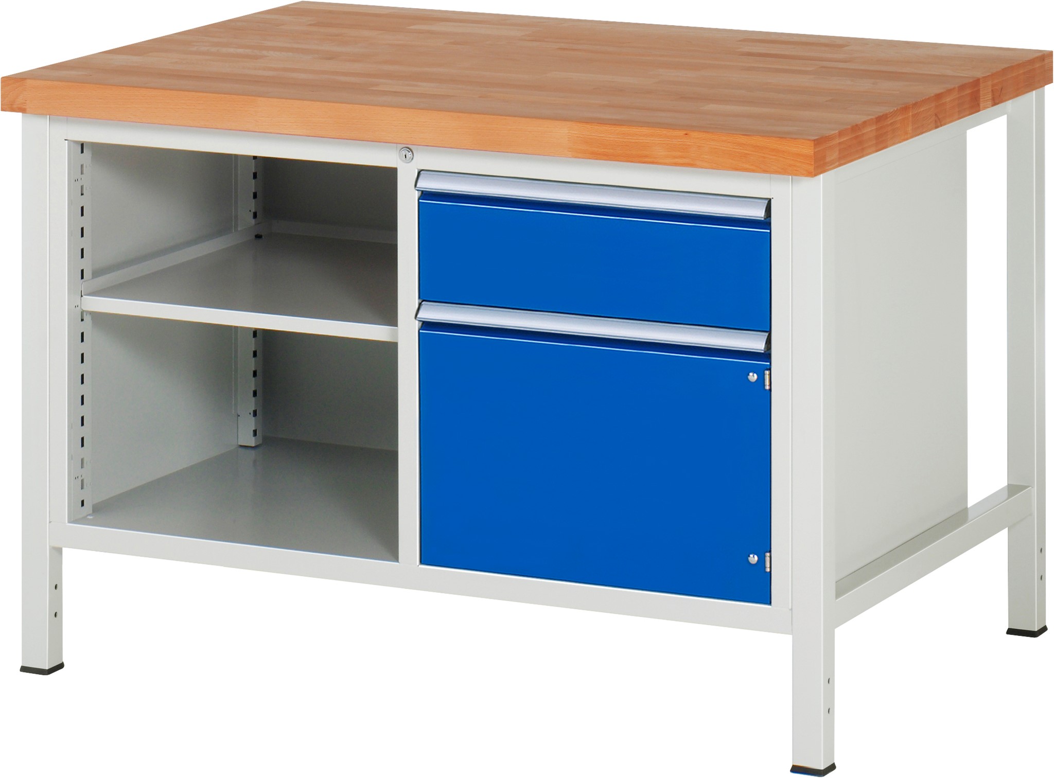 Werkbank Modell 8461, B 1250xT 900xH 840-1040mm, Buche-Massiv-Platte 40mm