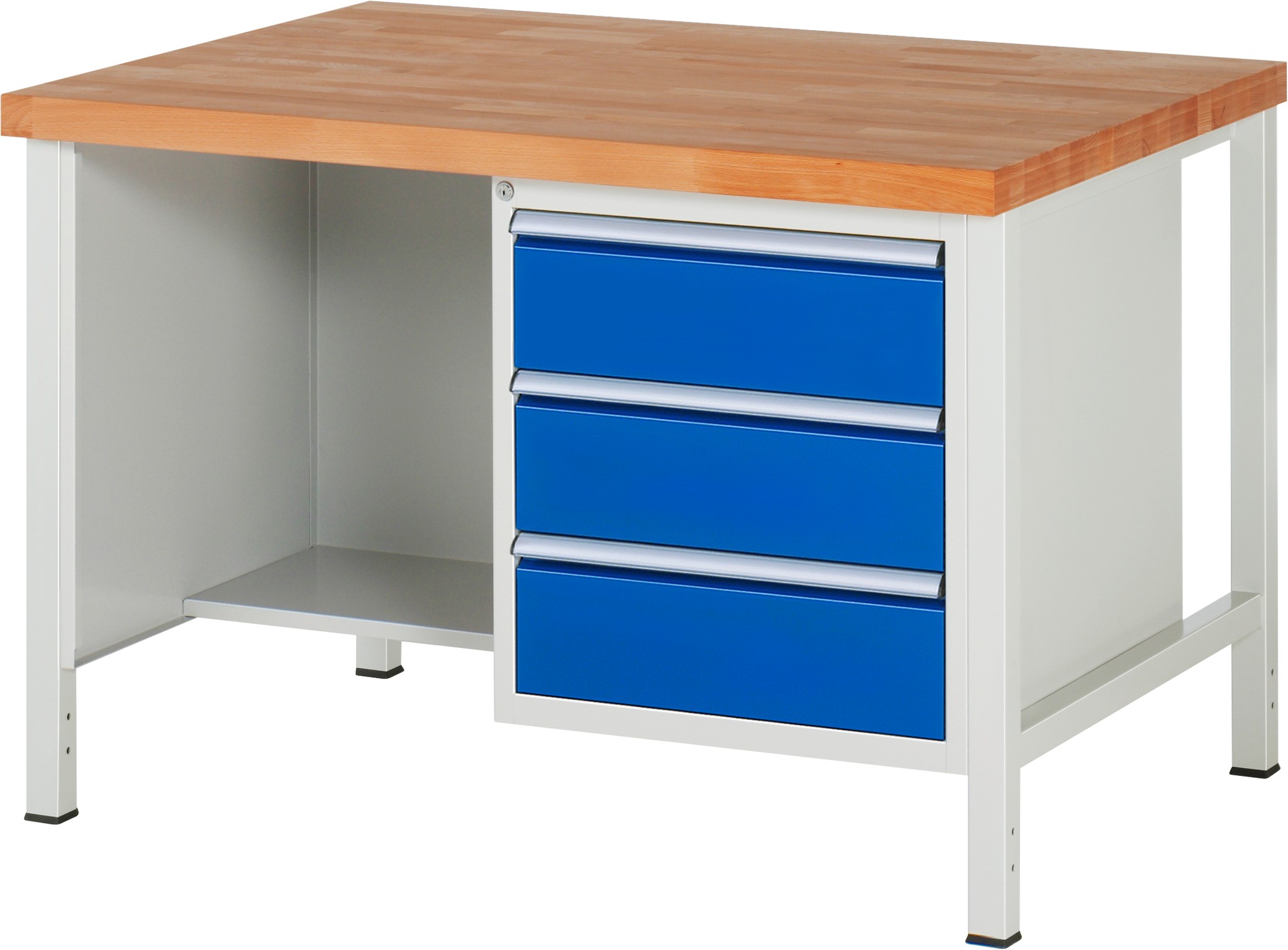 Werkbank Modell 8462, B 1250xT 900xH 840-1040mm, Buche-Massiv-Platte 40mm