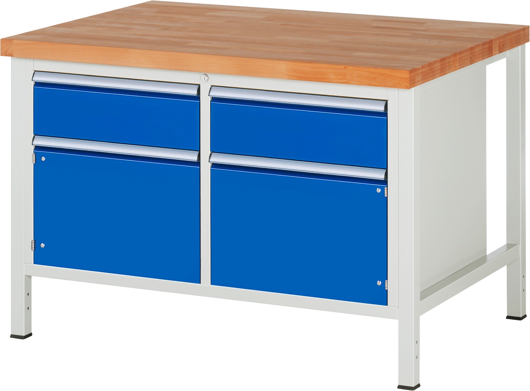 Werkbank Modell 8466, B 1250xT 900xH 840-1040mm, Buche-Massiv-Platte 40mm