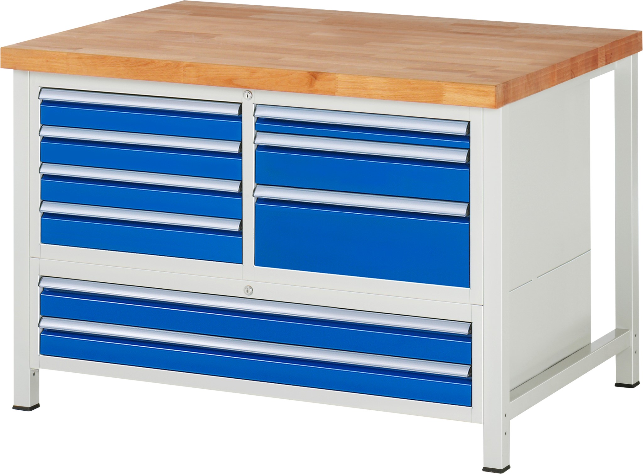 Werkbank Modell 8933, B 1250xT 900xH 840-1040mm, Buche-Massiv-Platte 40mm