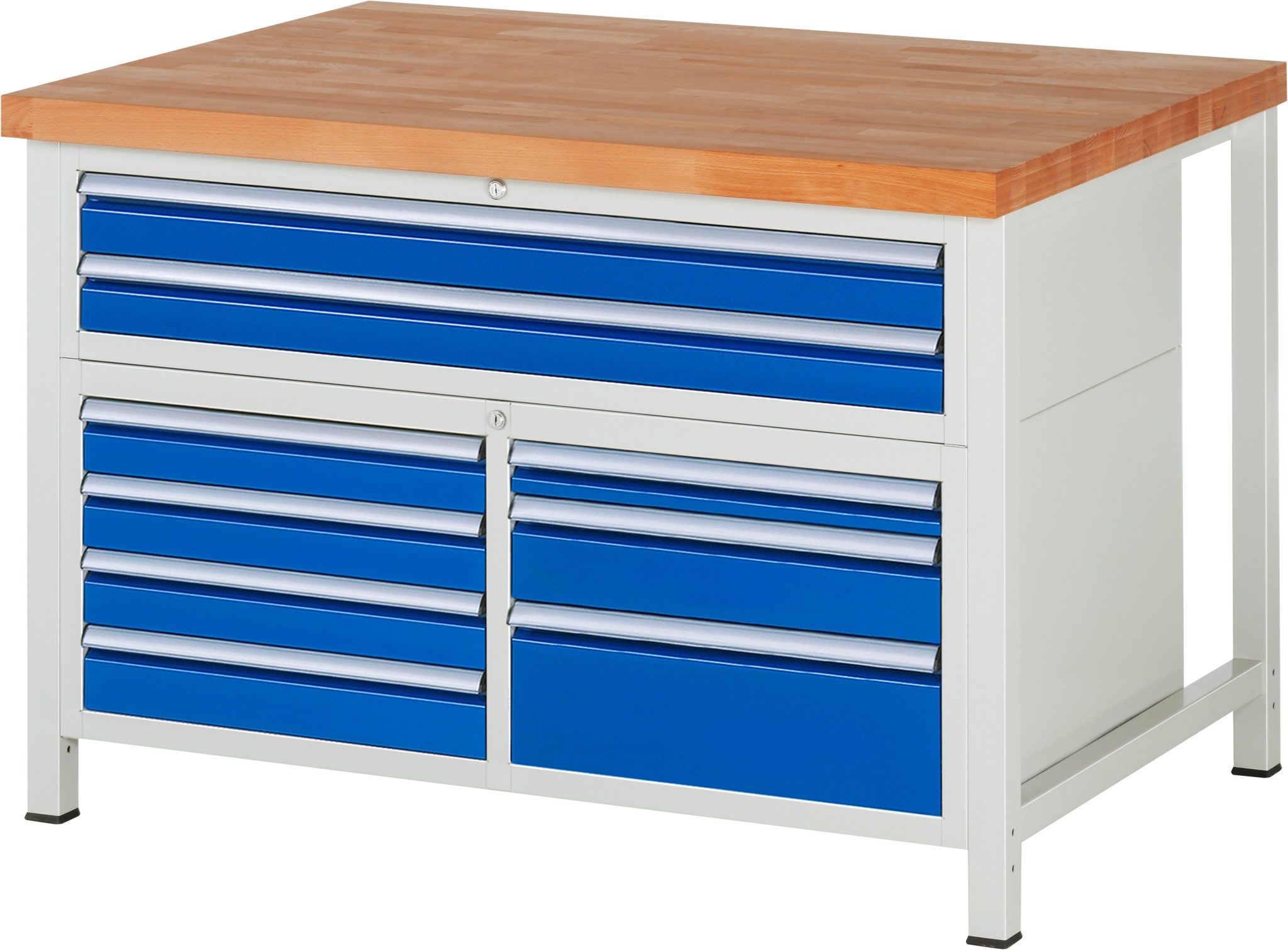 Werkbank Modell 8923, B 1250xT 900xH 840-1040mm, Buche-Massiv-Platte 40mm