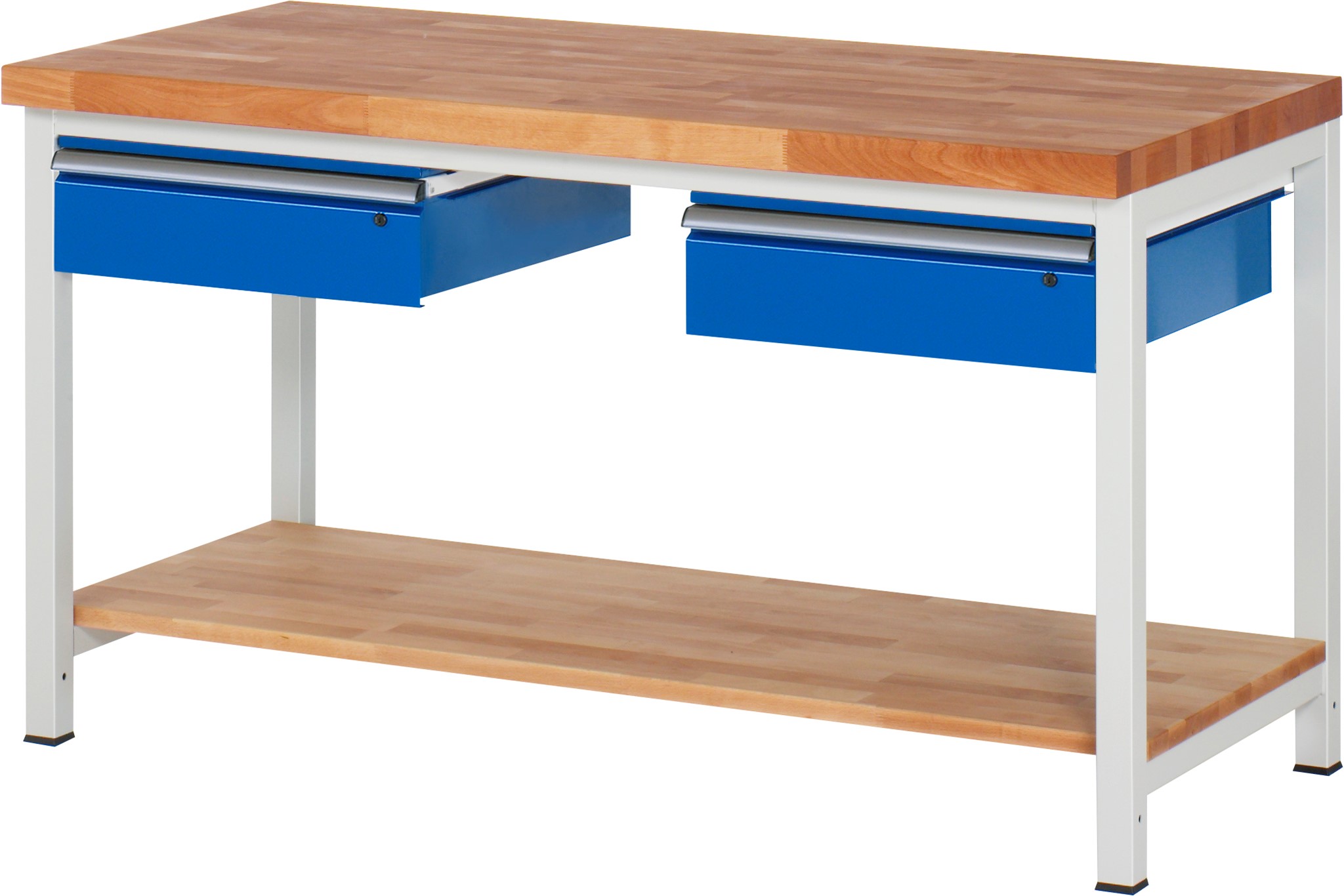 Werkbank verstellbare Höhe, B 1500xT 700xH 840-1040mm, Buche-Massiv-Platte 40mm