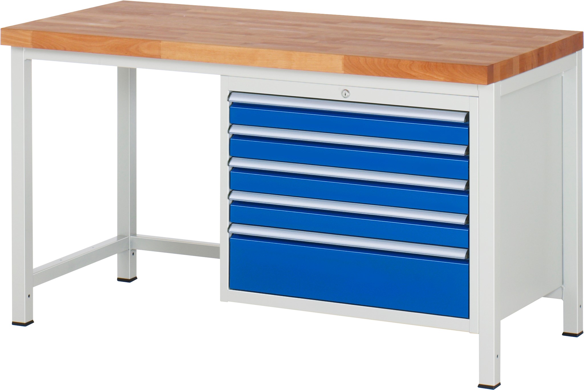 Werkbank Modell 8268, B 1500xT 700xH 840-1040mm, Buche-Massiv-Platte 40mm