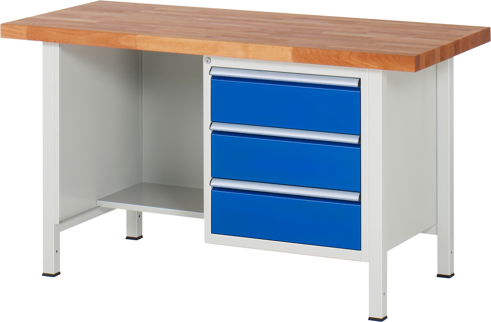 Werkbank Modell 8452, B 1500xT 700xH 840-1040mm, Buche-Massiv-Platte 40mm