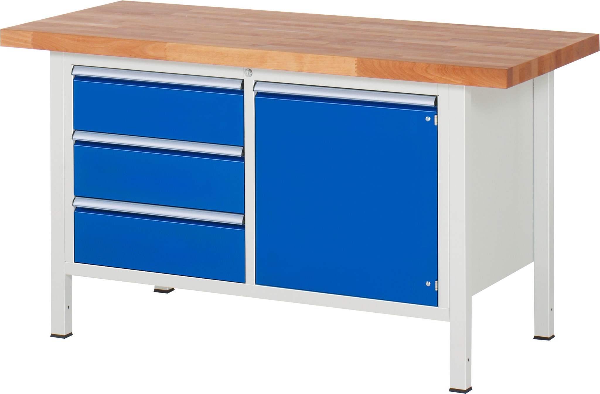 Werkbank Modell 8468, B 1500xT 700xH 840-1040mm, Buche-Massiv-Platte 40mm