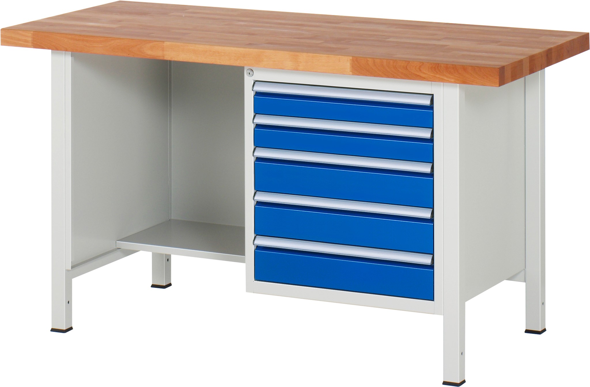 Werkbank Modell 8454, B 1500xT 700xH 840-1040mm, Buche-Massiv-Platte 40mm