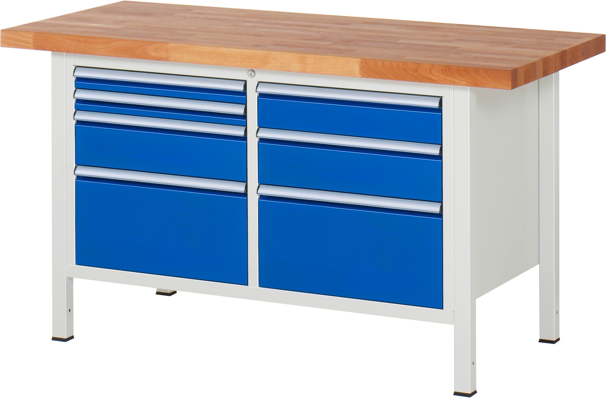 Werkbank Modell 8476, B 1500xT 700xH 840-1040mm, Buche-Massiv-Platte 40mm