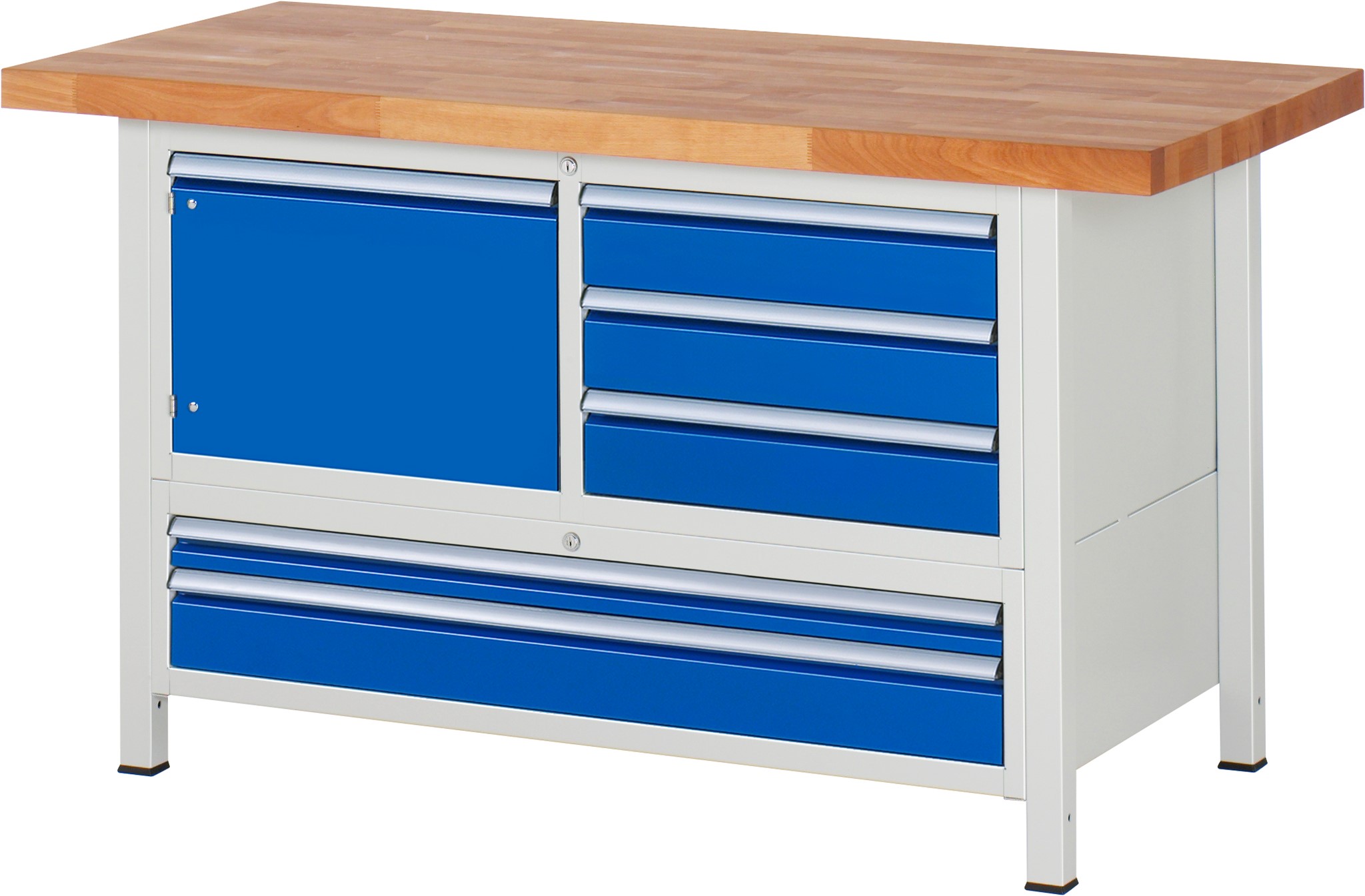 Werkbank Modell 8932, B 1500xT 700xH 840-1040mm, Buche-Massiv-Platte 40mm