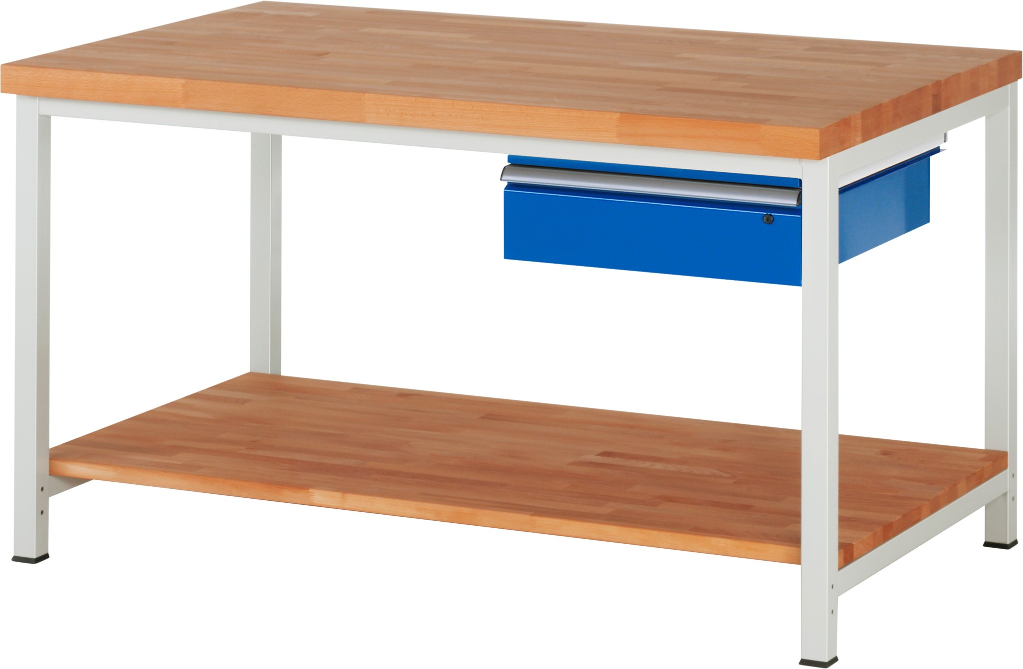 Werkbank verstellbare Höhe, B 1500xT 900xH 840-1040mm, Buche-Massiv-Platte 40mm