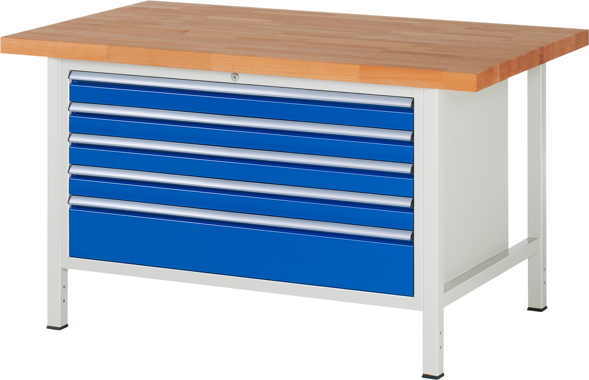 Werkbank Modell 8368, B 1500xT 900xH 840-1040mm, Buche-Massiv-Platte 40mm