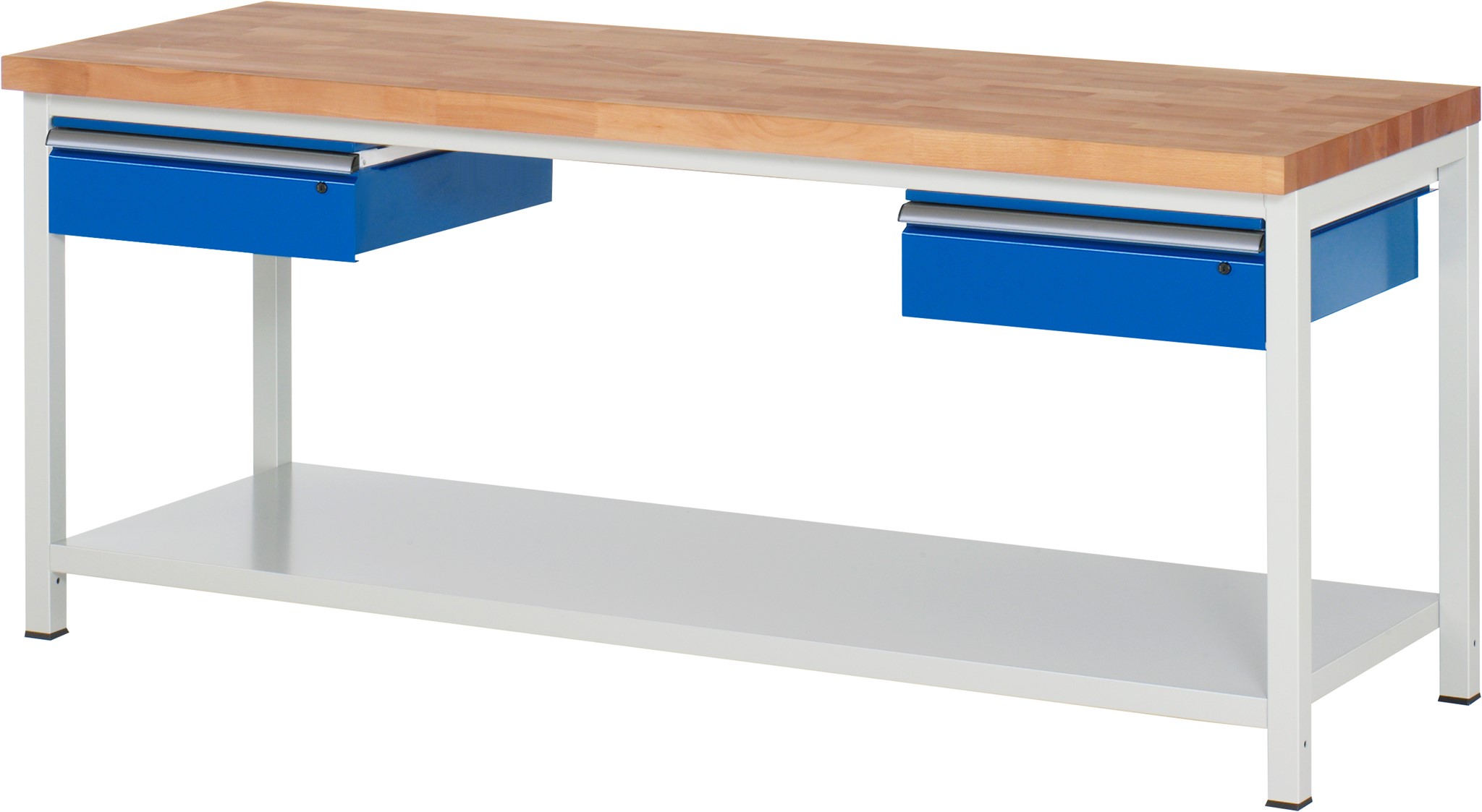 Werkbank verstellbare Höhe, B 2000xT 700xH 840-1040mm, Buche-Massiv-Platte 40mm