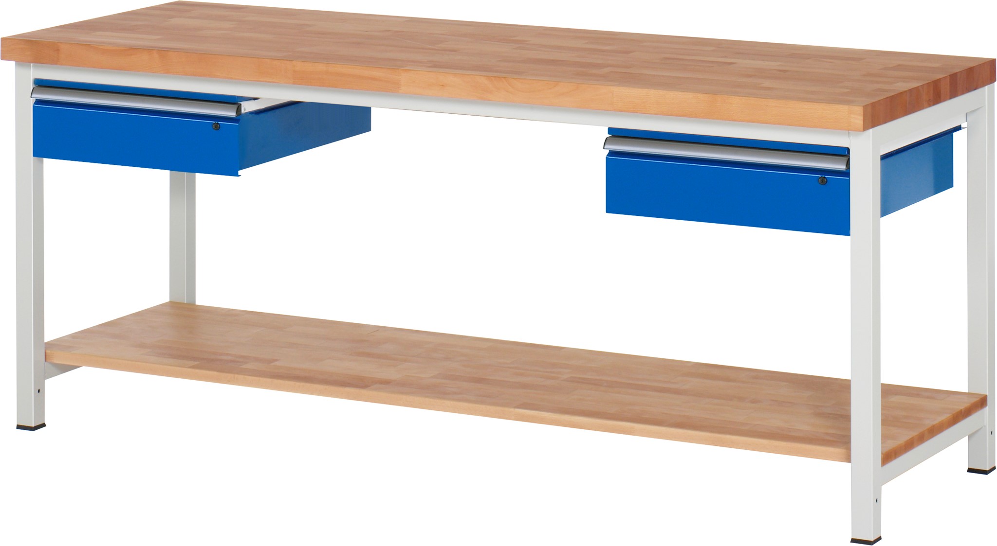 Werkbank verstellbare Höhe, B 2000xT 700xH 840-1040mm, Buche-Massiv-Platte 40mm