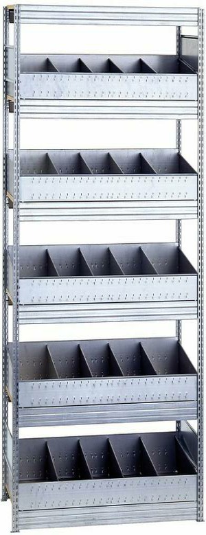 Kleinteilgrundregal mit Schüttensets Breite 875 mm