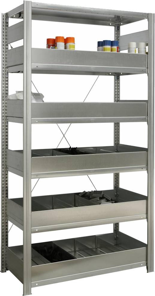 Kleinteilgrundregal mit Schüttensets Breite 1005 mm