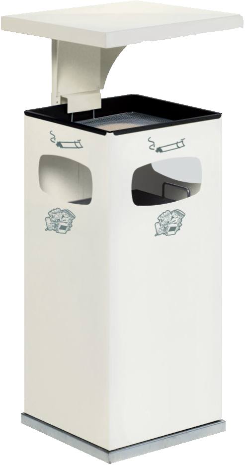 Abfallbehälter/Ascher weiss RAL 9016, Modell B32 mit Dach