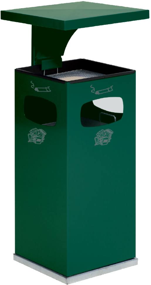 Abfallbehälter/Ascher moosgrün RAL 6005, Modell B42 mit Dach