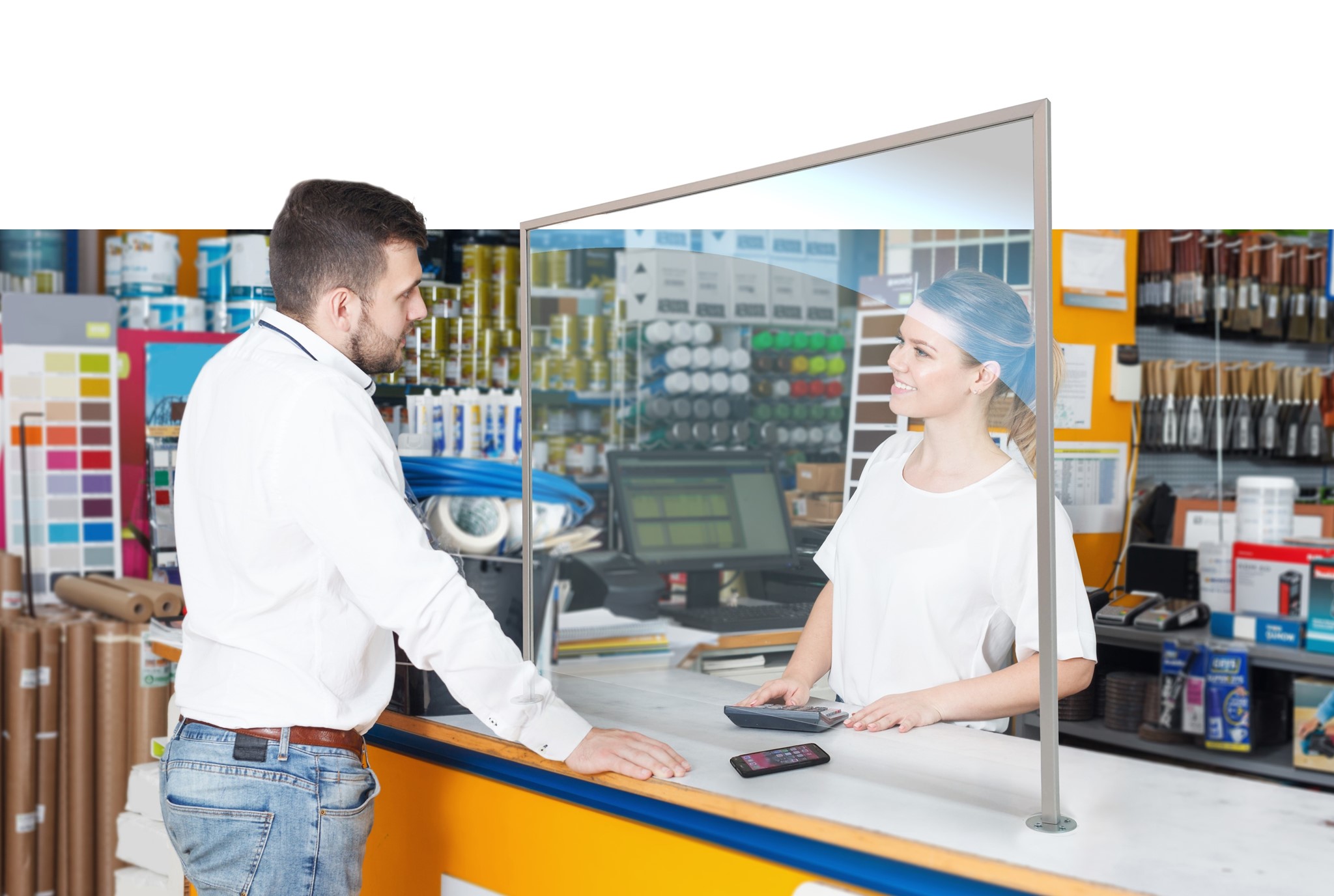 Spuckschutz / Schutzwand FEST, 885x18(Ø60)x700 mm (B/T/H)