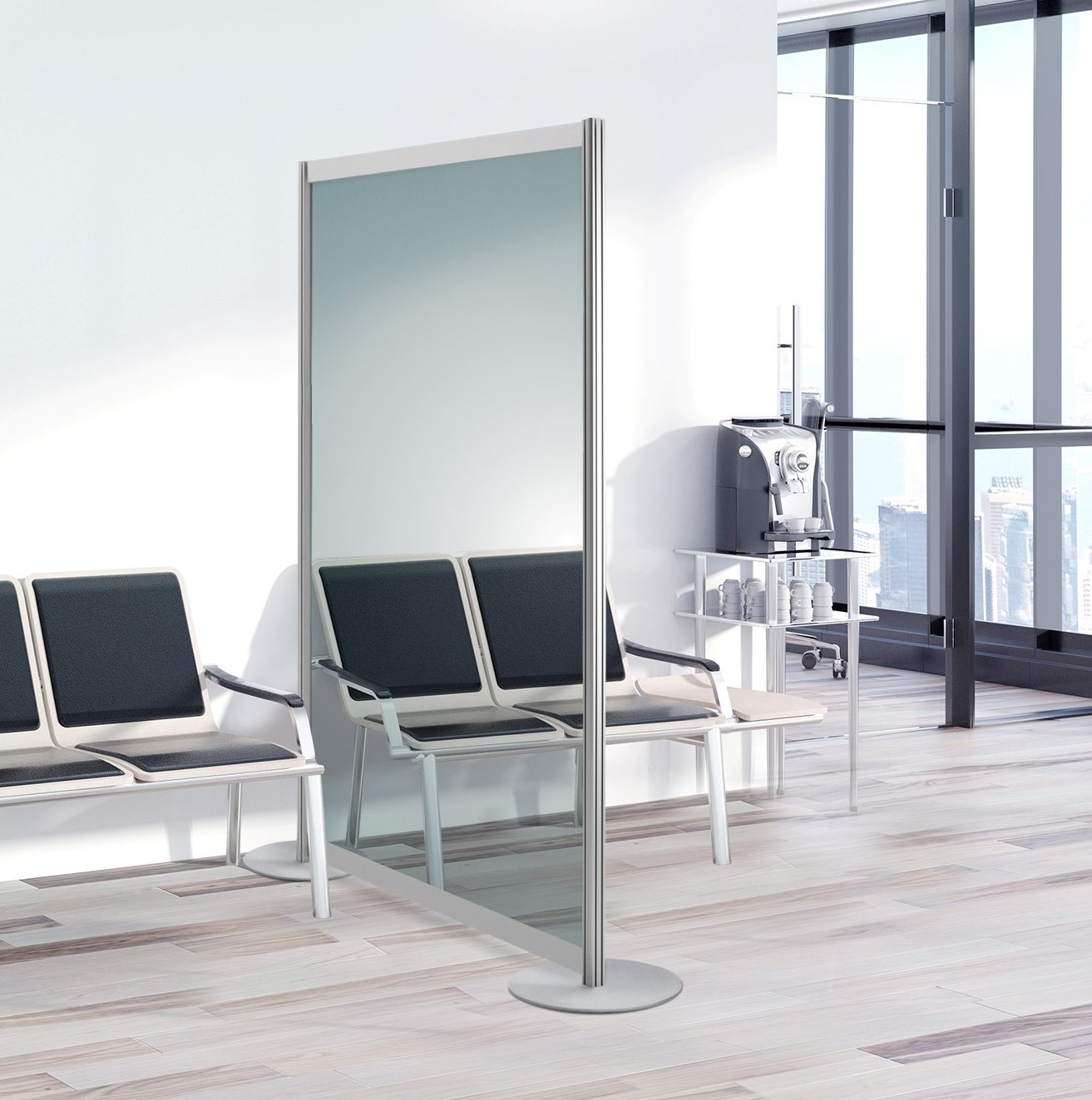 Freistehende Trennwand,  ESG Klarglas vollverglast